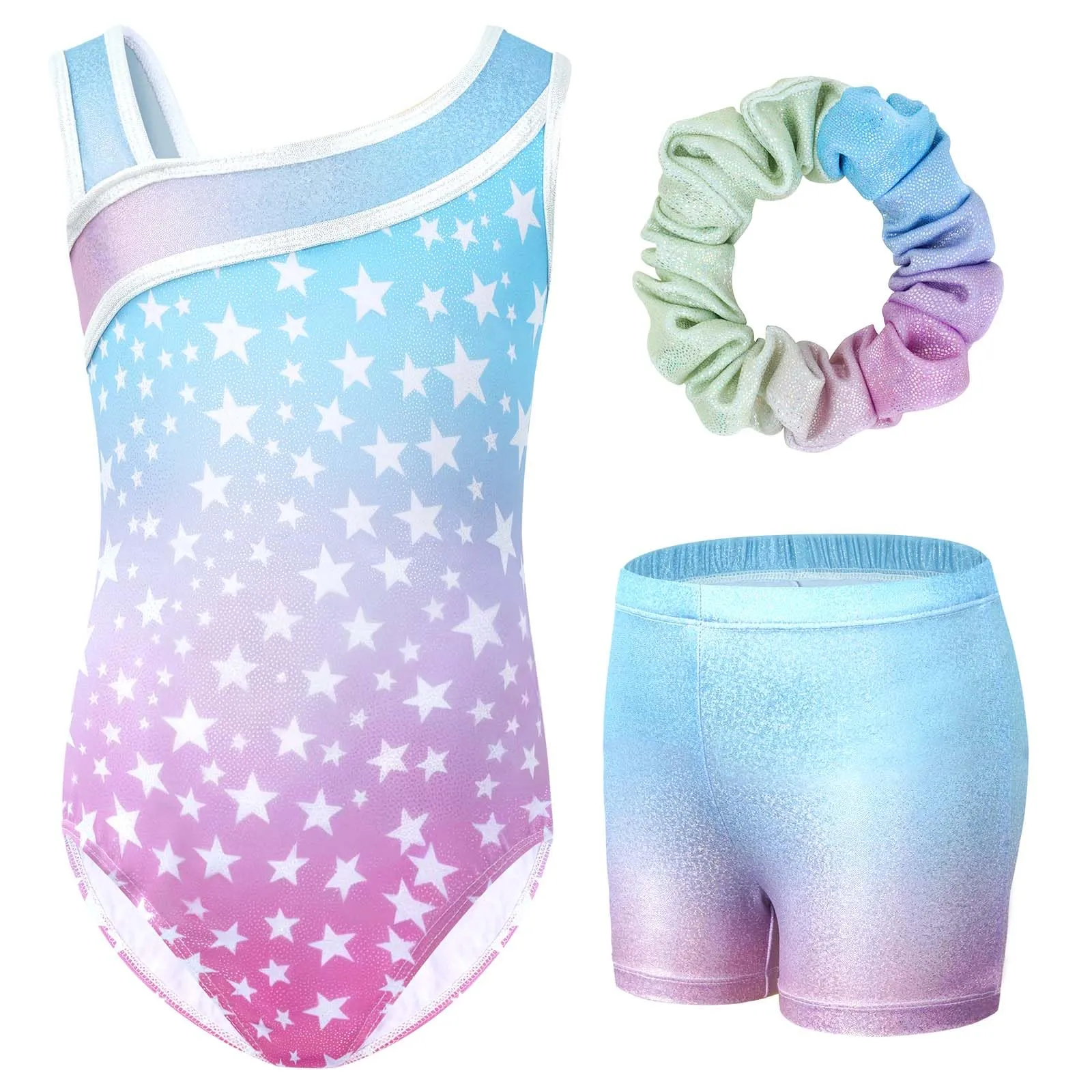 Gogokids Set da Ginnastica 3 Pezzi con Body, Pantaloncini e Fascia, Rosa, 130 (8-9 Anni) - immagine 1