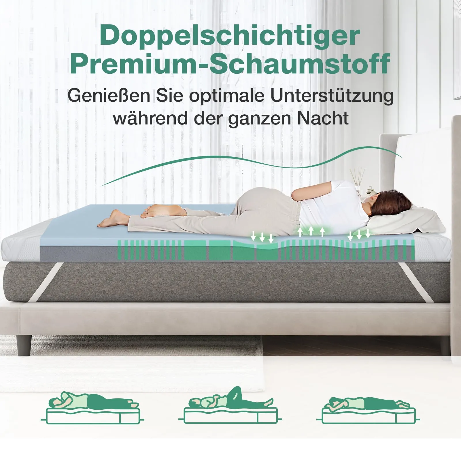 Novilla Topper Matrimoniale Memory Foam 140x200x5cm, Copertura Lavabile - immagine 5
