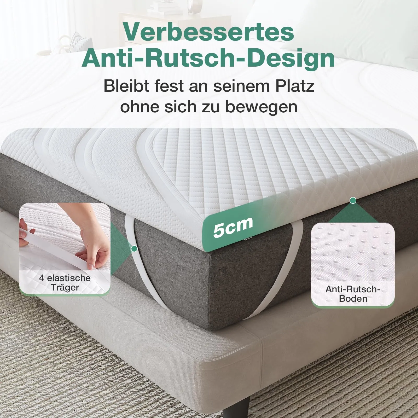 Novilla Topper Matrimoniale Memory Foam 140x200x5cm, Copertura Lavabile - immagine 7
