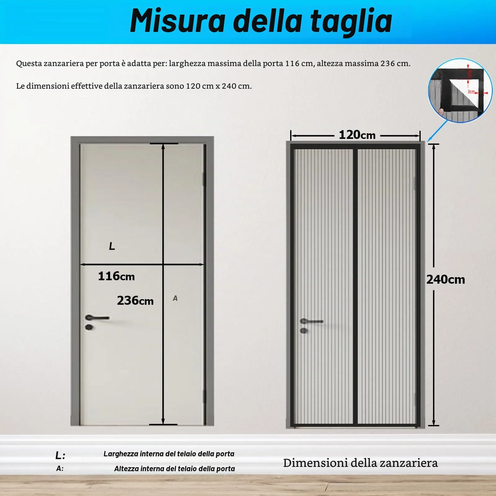 ESMAYULO Zanzariera Magnetica per Porta, 120x240 cm, Chiusura Automatica, Nera - immagine 5