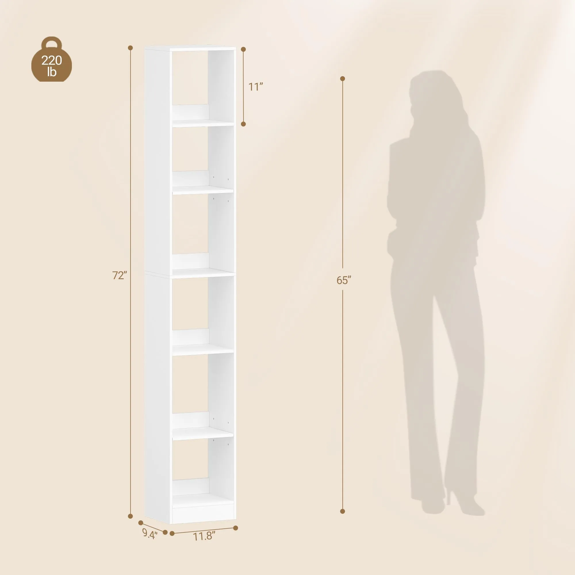 Hzuaneri Libreria a 6 Ripiani, 24 x 30 x 183 cm, Bianco - immagine 2
