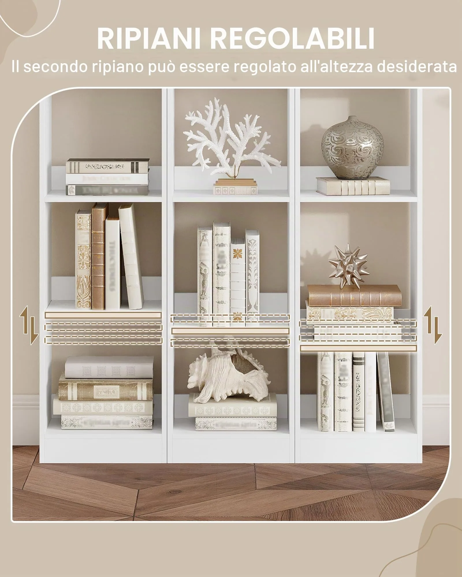 Hzuaneri Libreria a 6 Ripiani, 24 x 30 x 183 cm, Bianco - immagine 6