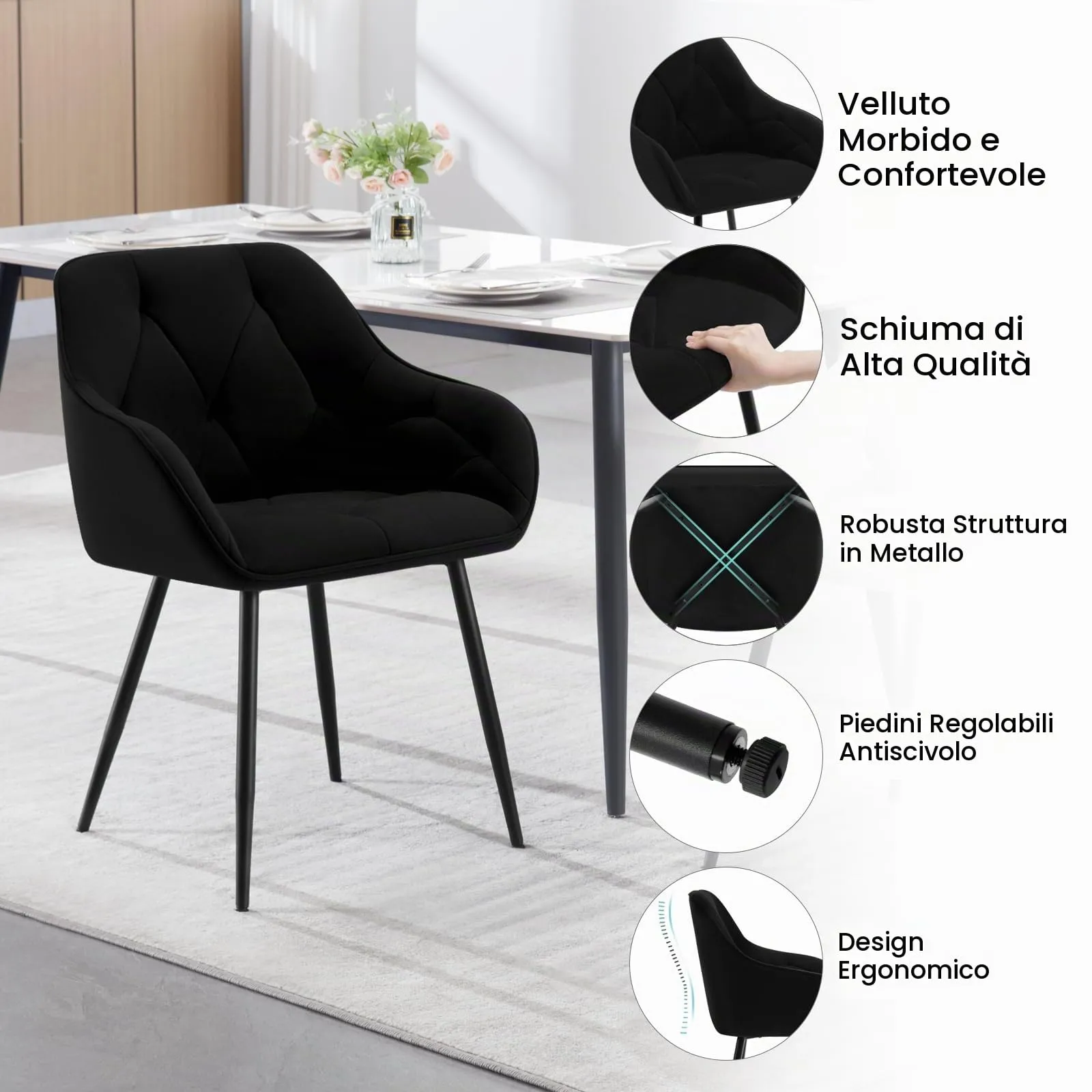 WOLTU Sedia da Pranzo con Braccioli e Schienale, Poltrona da Salotto, Nero - immagine 4