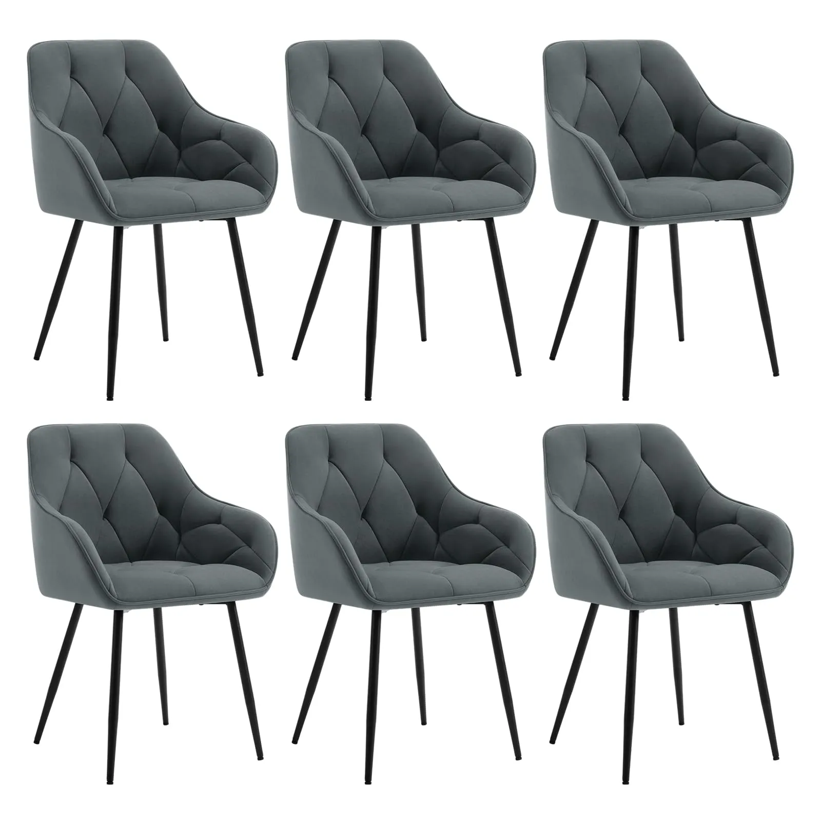 WOLTU Set di 6 Sedie da Pranzo con Braccioli e Schienale, Grigio Scuro, EZS02dgr-6 - immagine 1