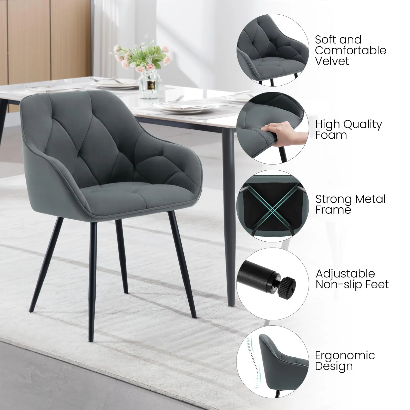 WOLTU Set di 6 Sedie da Pranzo con Braccioli e Schienale, Grigio Scuro, EZS02dgr-6 - immagine 4
