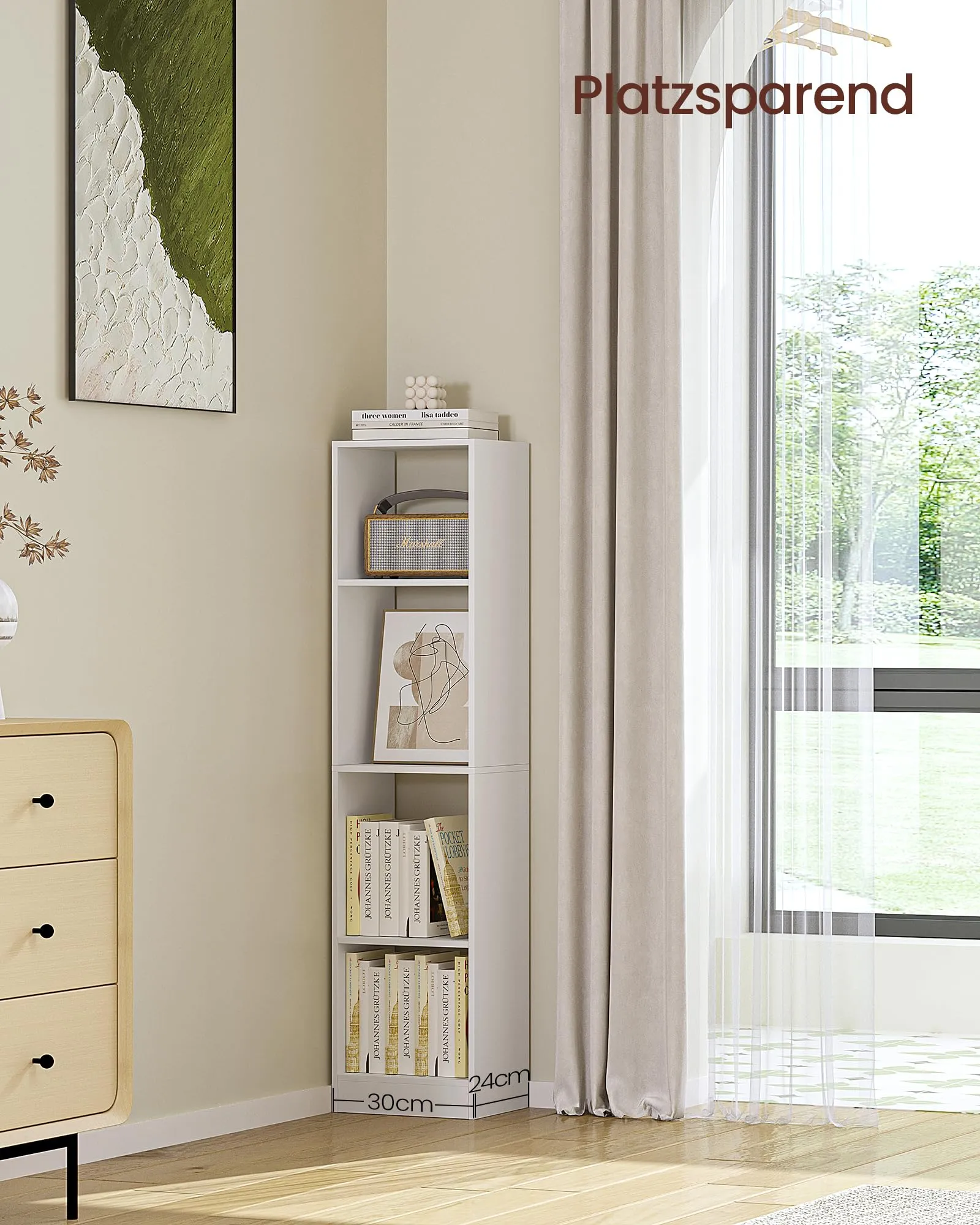Hzuaneri Libreria a 4 Ripiani, 24 x 30 x 124 cm, Bianco - immagine 2