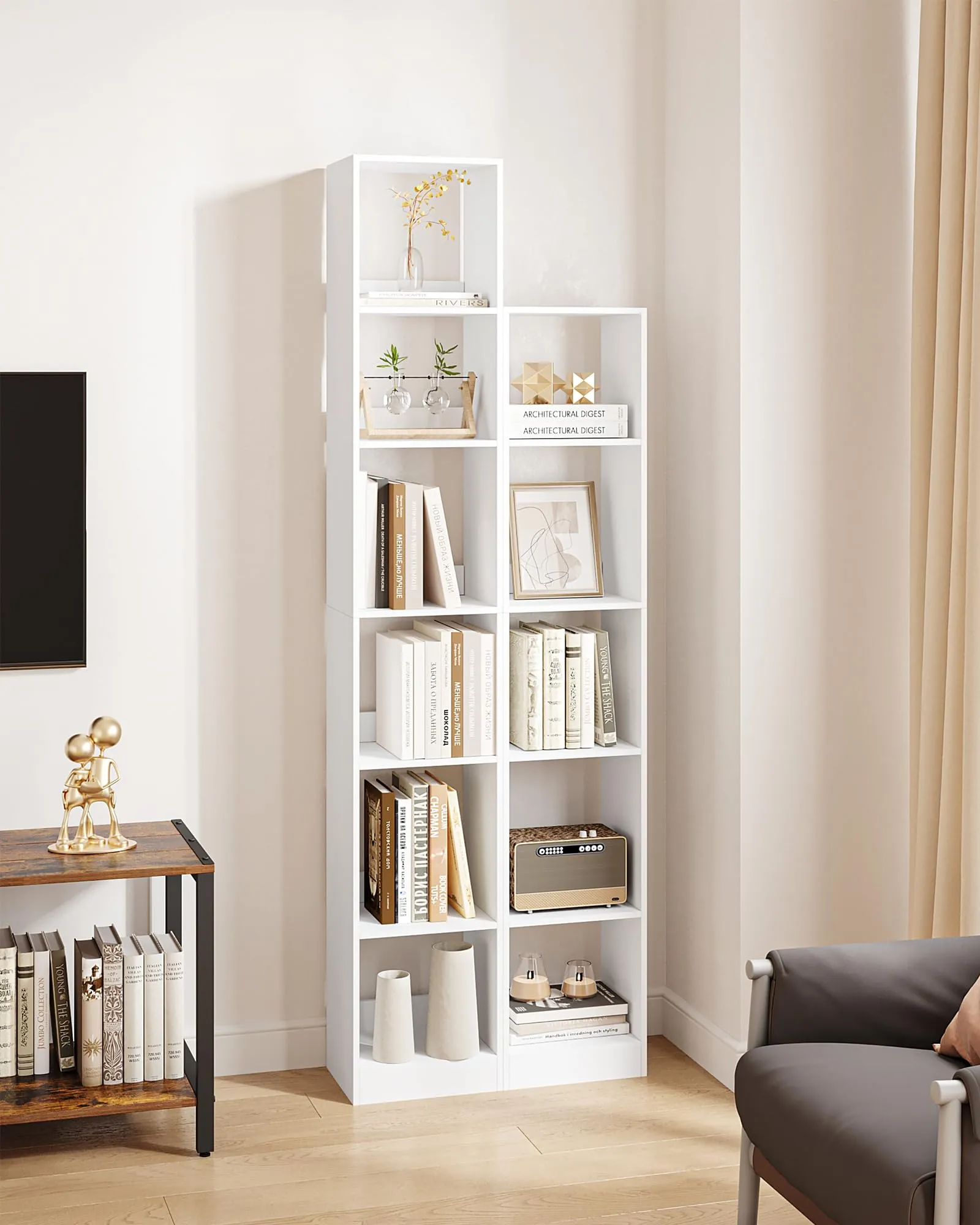 Hzuaneri Libreria a 4 Ripiani, 24 x 30 x 124 cm, Bianco - immagine 4