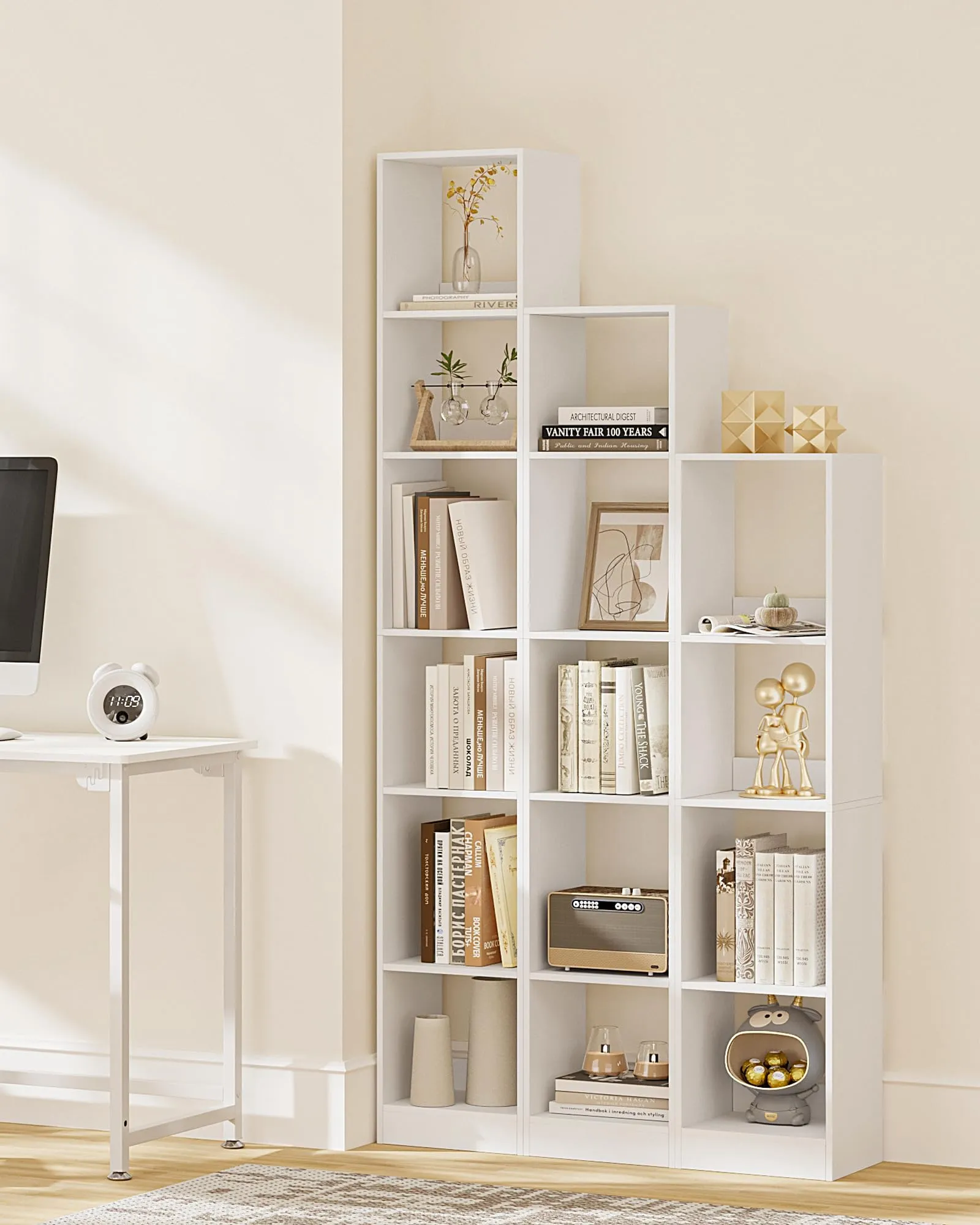 Hzuaneri Libreria a 4 Ripiani, 24 x 30 x 124 cm, Bianco - immagine 6
