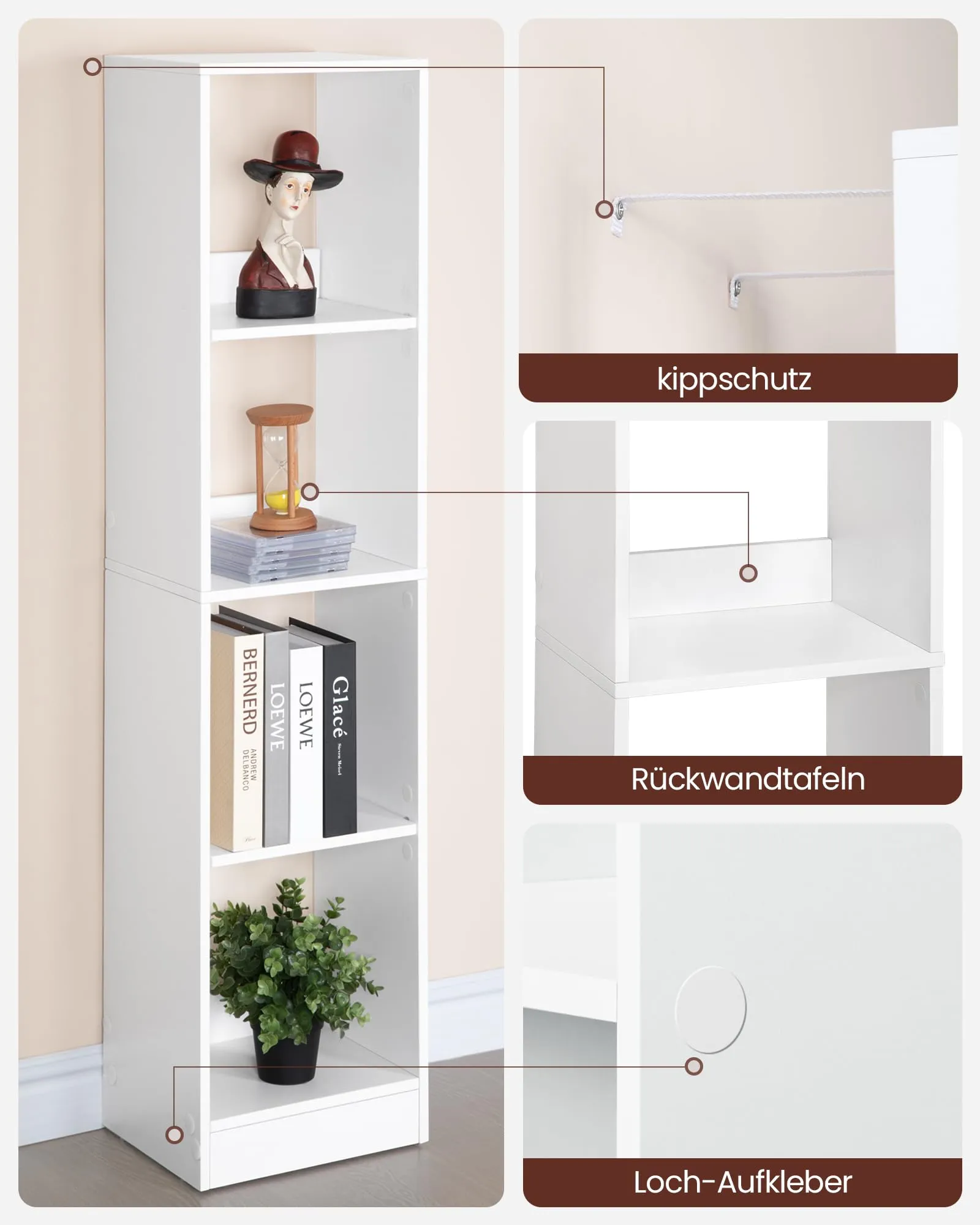 Hzuaneri Libreria a 4 Ripiani, 24 x 30 x 124 cm, Bianco - immagine 7