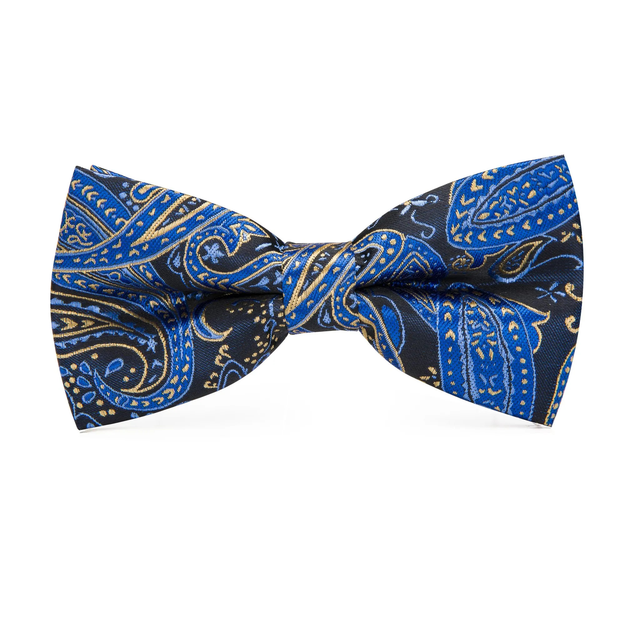 Barry.Wang Set Papillon in Seta Paisley Pre-annodato con Fazzoletto e Gemelli, Blu Reale Oro, Taglia unica - immagine 4