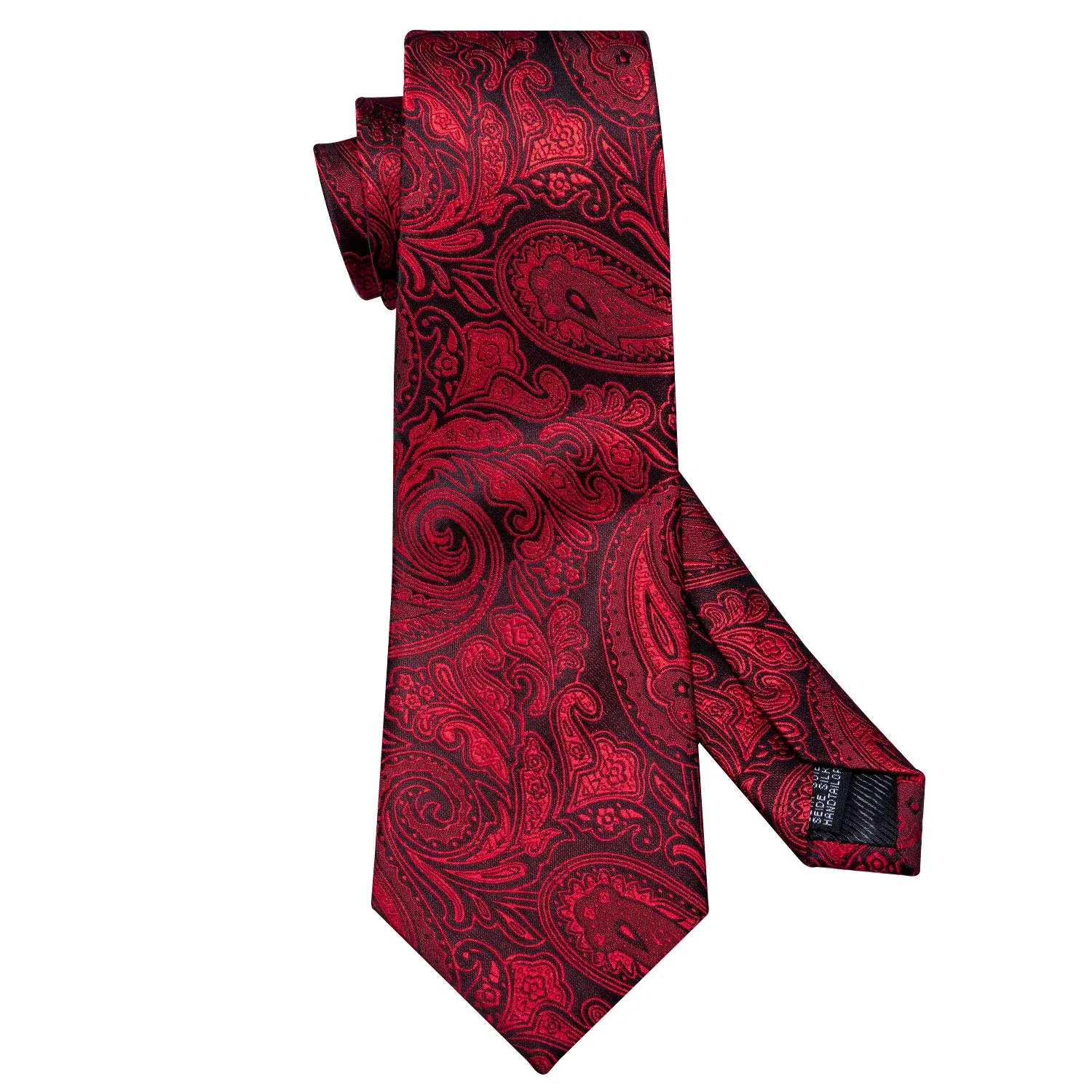 Barry.Wang Set Cravatta, Fazzoletto e Gemelli in Seta Paisley Floreale - Rosso 5148 - immagine 3