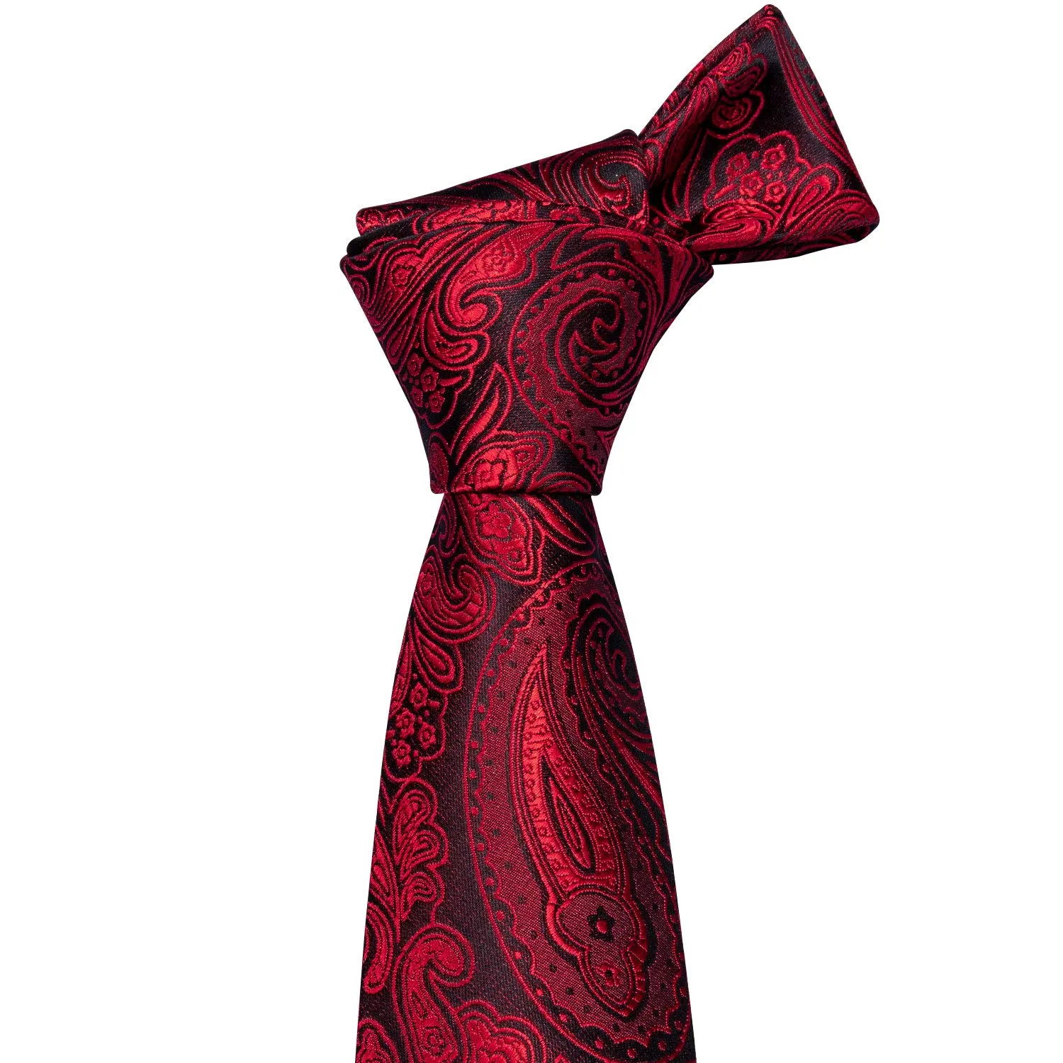 Barry.Wang Set Cravatta, Fazzoletto e Gemelli in Seta Paisley Floreale - Rosso 5148 - immagine 5