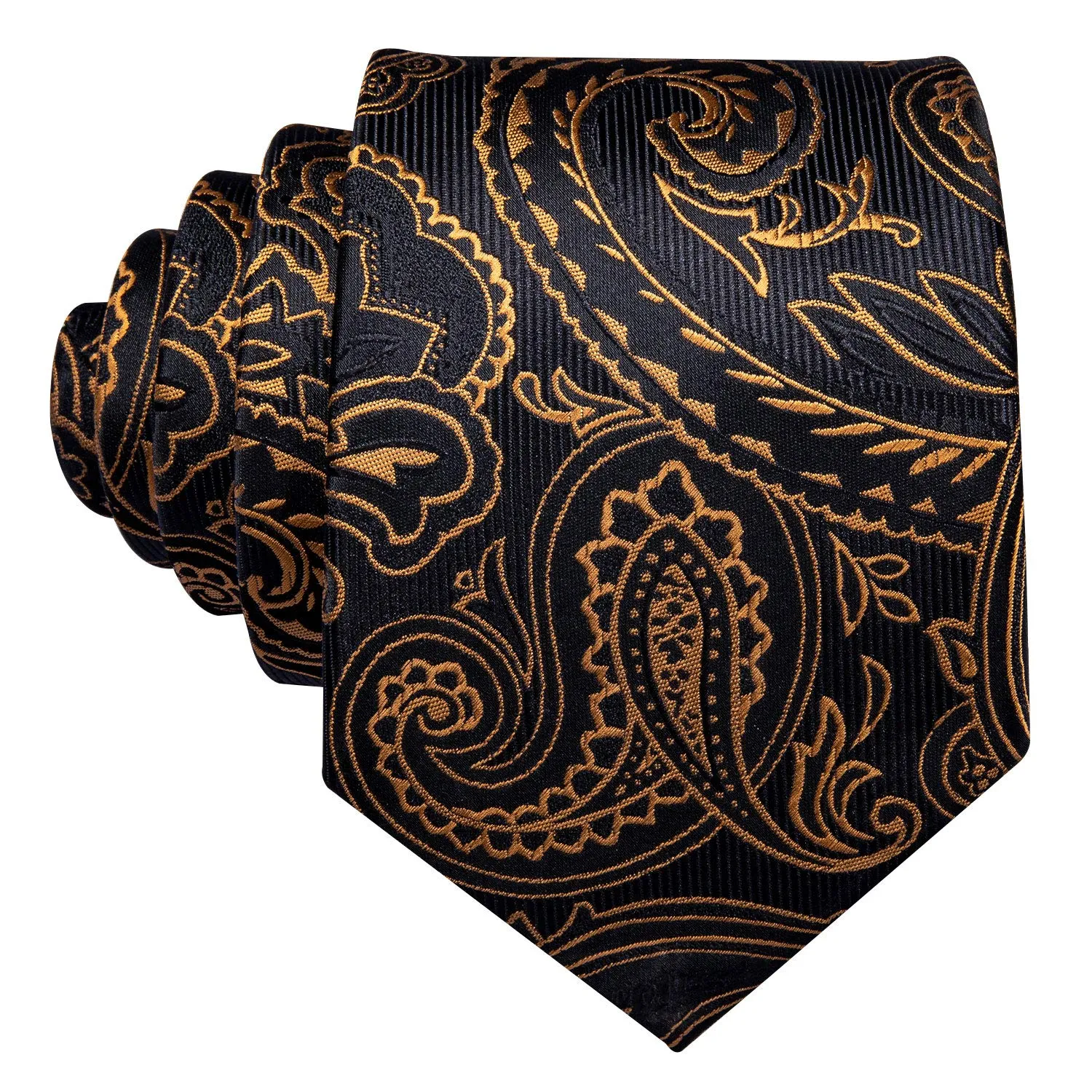 Barry.Wang Set Cravatta, Fazzoletto e Gemelli in Seta Paisley Nero Arancione - immagine 4