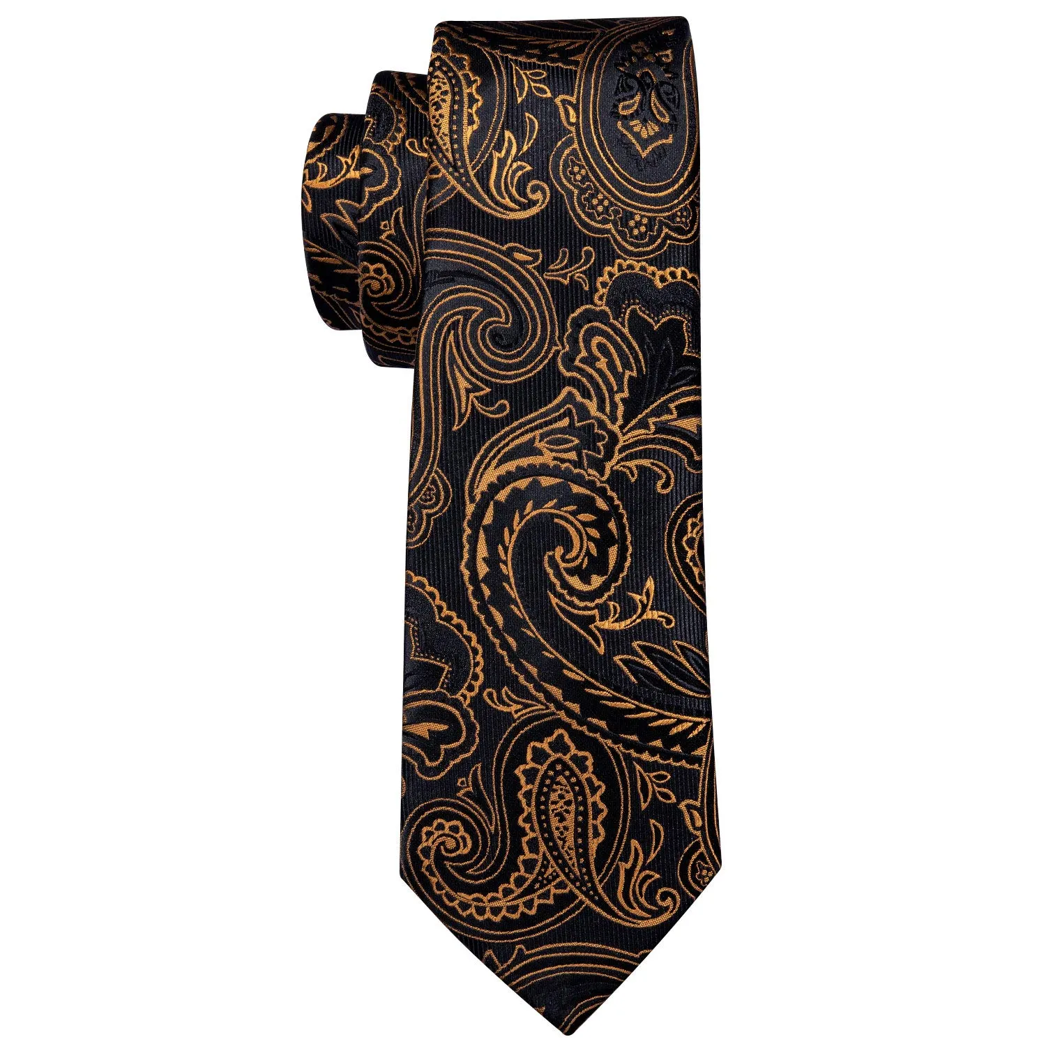 Barry.Wang Set Cravatta, Fazzoletto e Gemelli in Seta Paisley Nero Arancione - immagine 5
