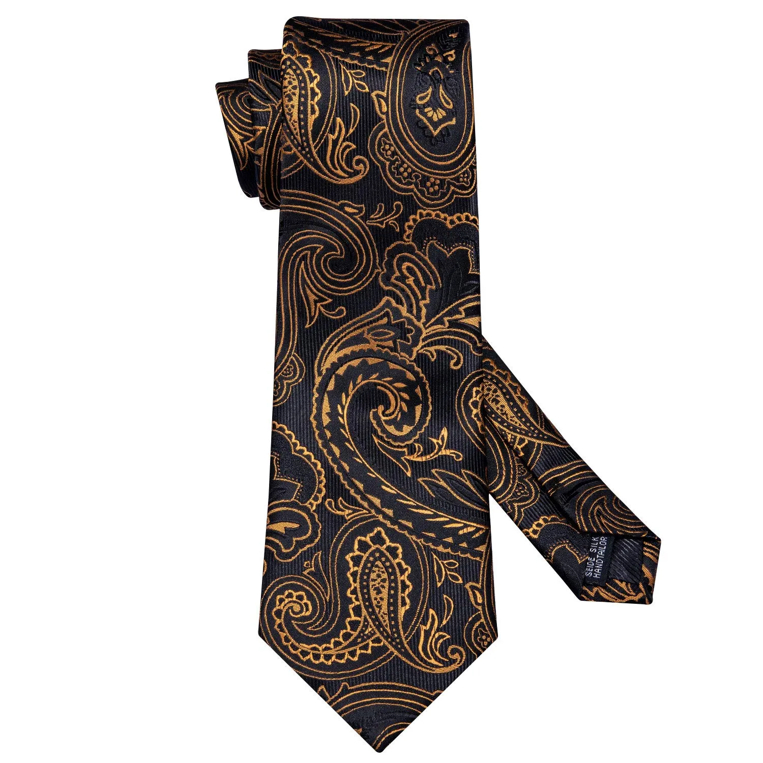 Barry.Wang Set Cravatta, Fazzoletto e Gemelli in Seta Paisley Nero Arancione - immagine 7