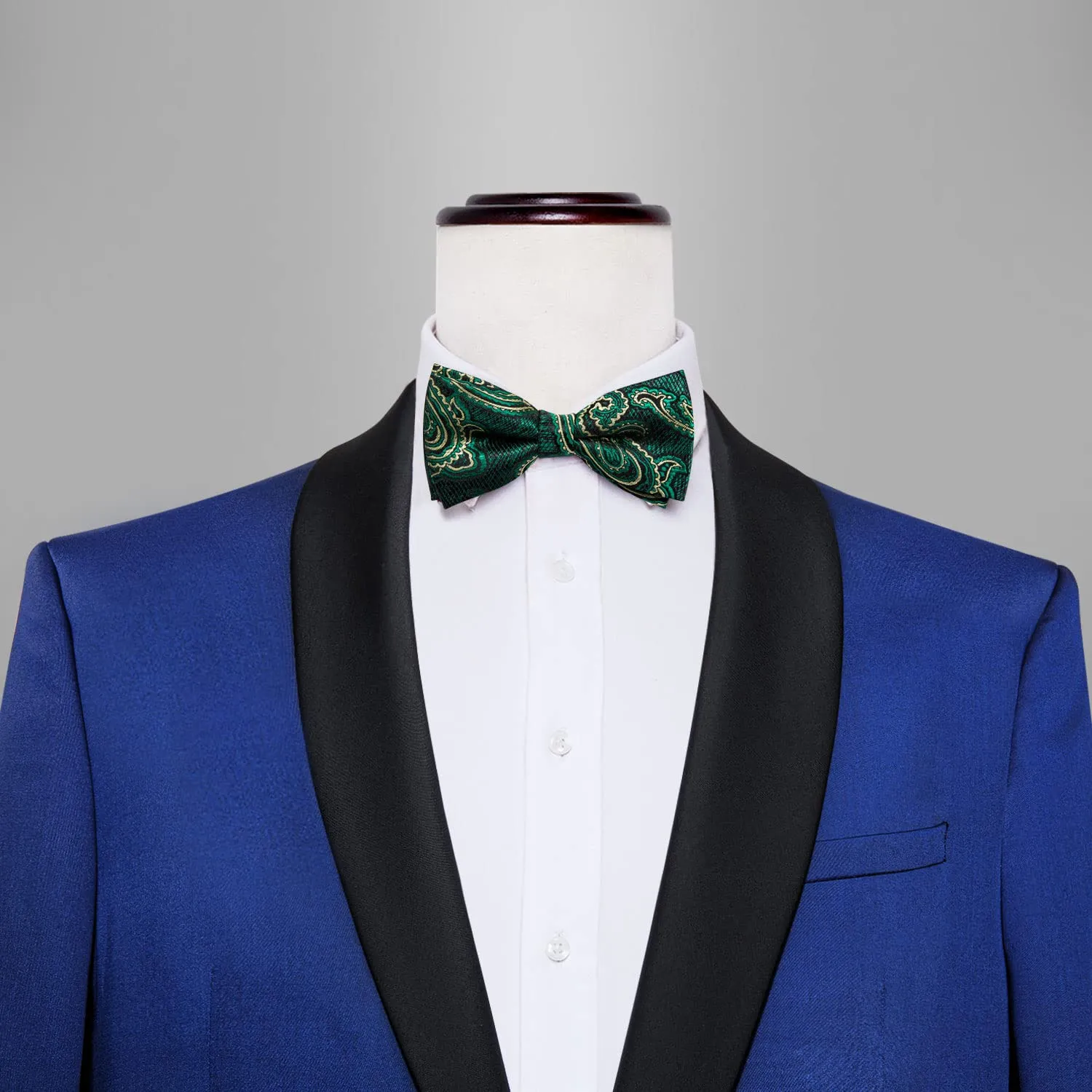 Barry.Wang Set Papillon in Seta Paisley Pre-annodato con Fazzoletto e Gemelli, Verde Turchese, Taglia unica - immagine 3