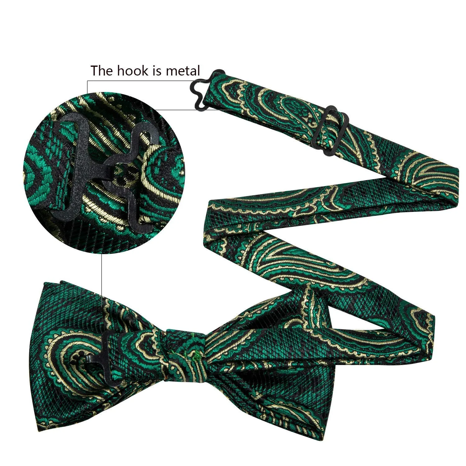 Barry.Wang Set Papillon in Seta Paisley Pre-annodato con Fazzoletto e Gemelli, Verde Turchese, Taglia unica - immagine 4