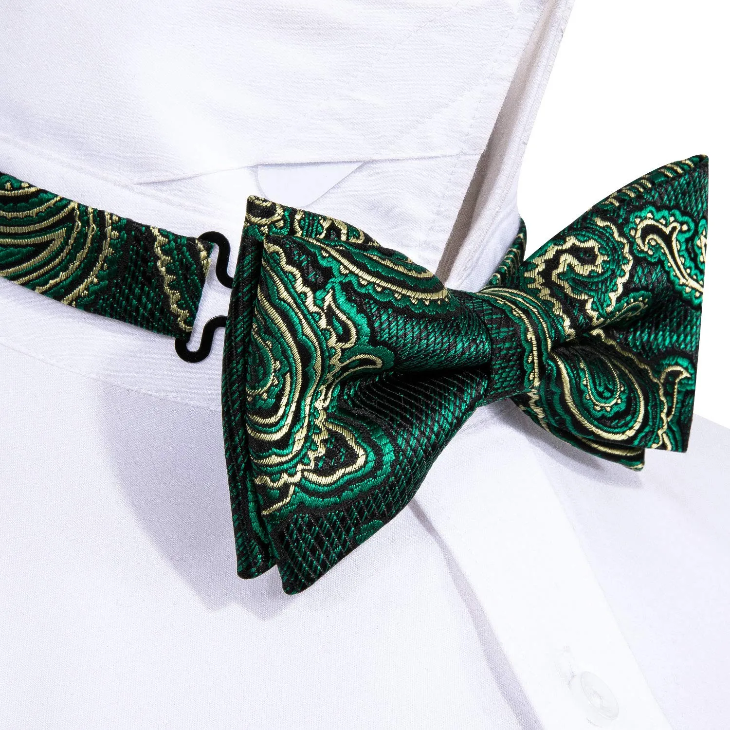 Barry.Wang Set Papillon in Seta Paisley Pre-annodato con Fazzoletto e Gemelli, Verde Turchese, Taglia unica - immagine 5
