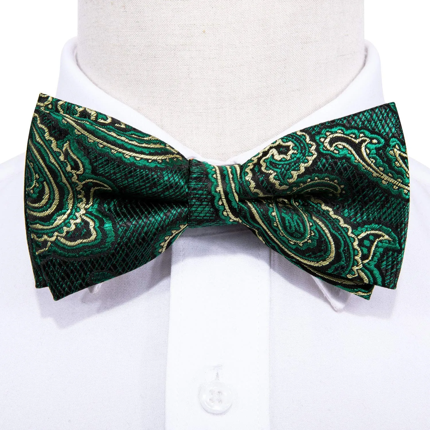 Barry.Wang Set Papillon in Seta Paisley Pre-annodato con Fazzoletto e Gemelli, Verde Turchese, Taglia unica - immagine 6