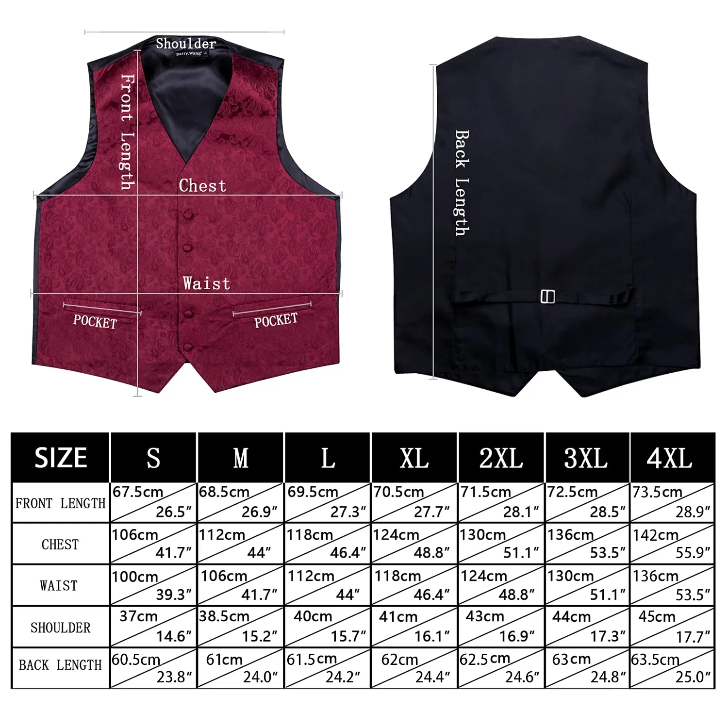 Barry.Wang Set Formale da Uomo 5 Pezzi con Gilet, Cravatta, Fazzoletto, Gemelli e Fermacravatta - Nero e Grigio - 3XL - immagine 5