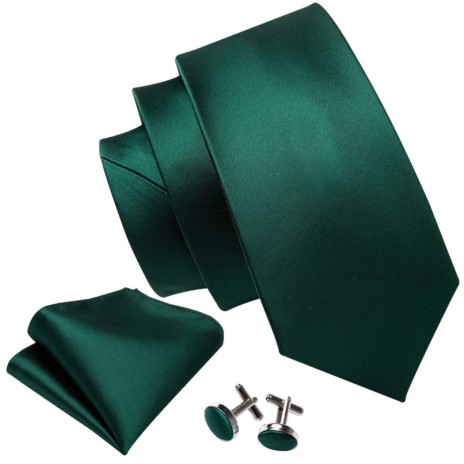 Barry.Wang Set Cravatta in Seta, Fazzoletto, Gemelli e Fermacravatta - Motivo Cachemire, Verde Smeraldo Satinato - immagine 2