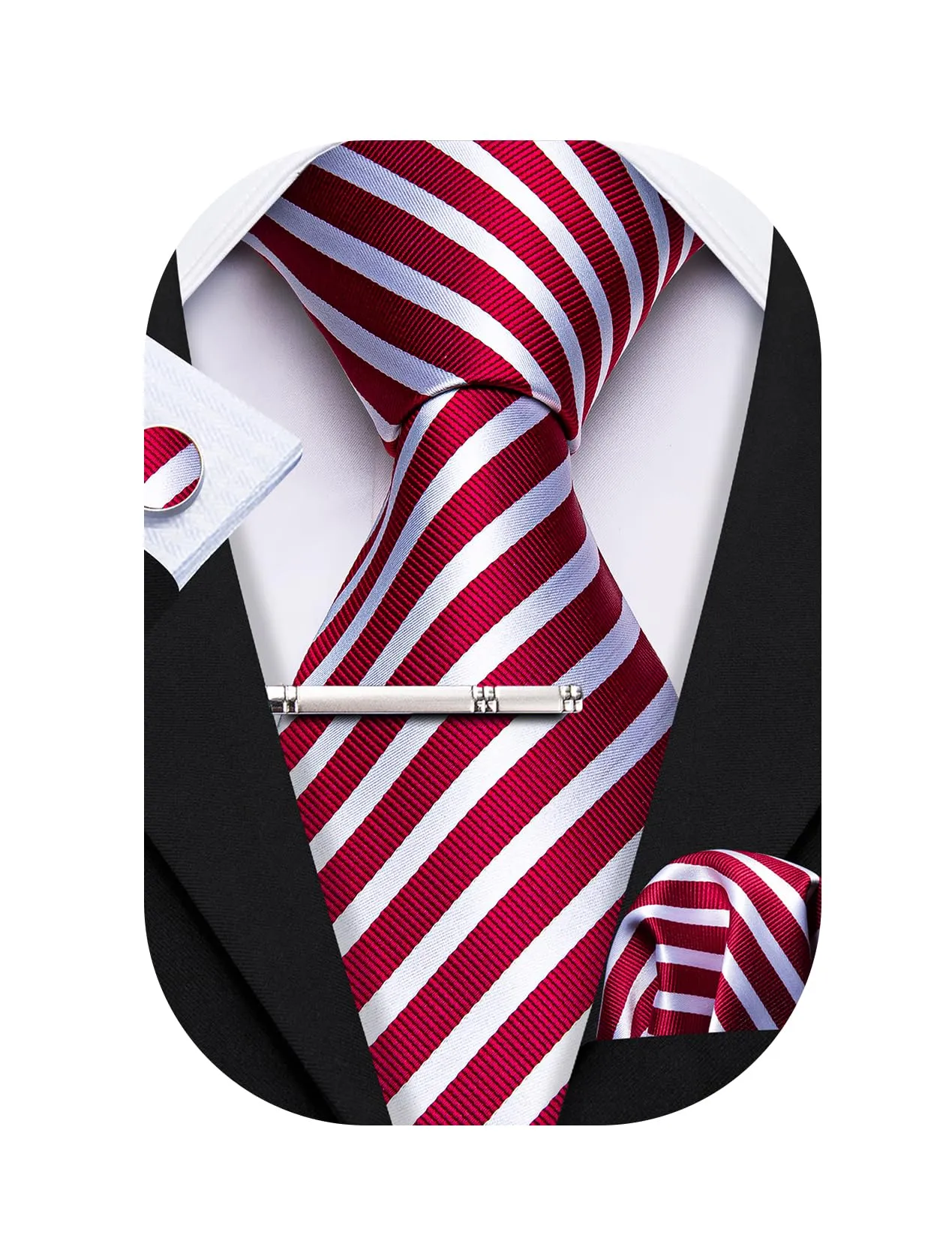 Barry.Wang Set di Cravatta e Fazzoletto a Fiore Rosso e Bianco - immagine 1