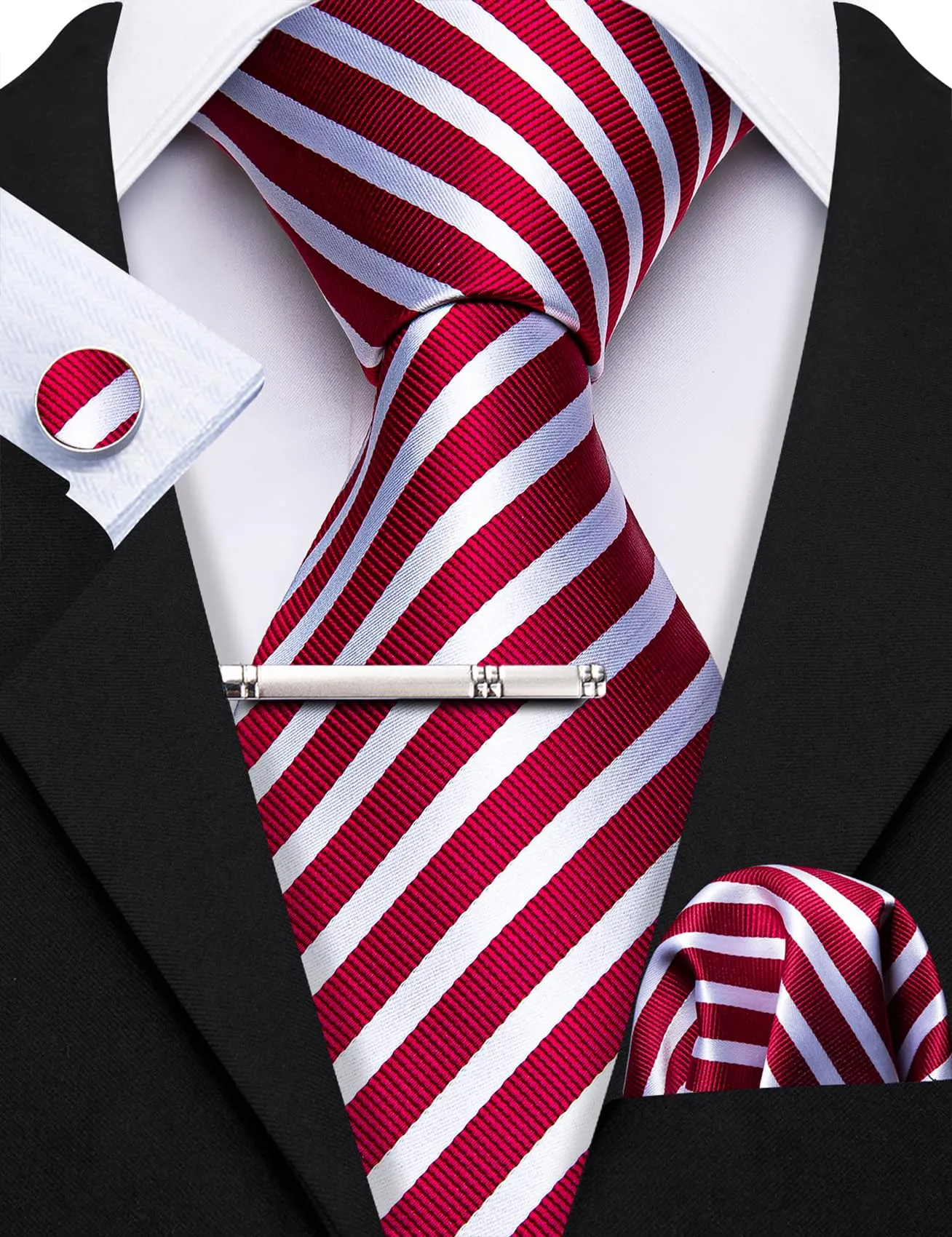 Barry.Wang Set di Cravatta e Fazzoletto a Fiore Rosso e Bianco - immagine 6