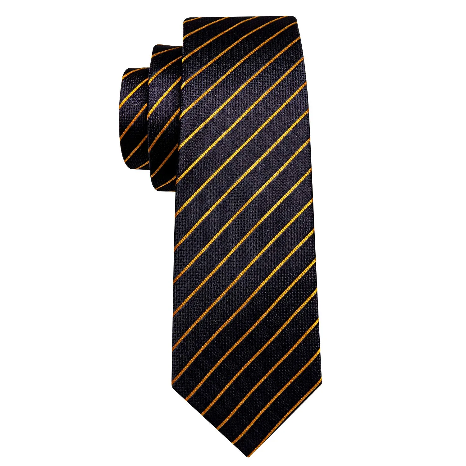 Barry.Wang Set Accessori Uomo con Cravatta, Pochette, Fermacravatta e Gemelli in Seta - Nero Arancione - immagine 3