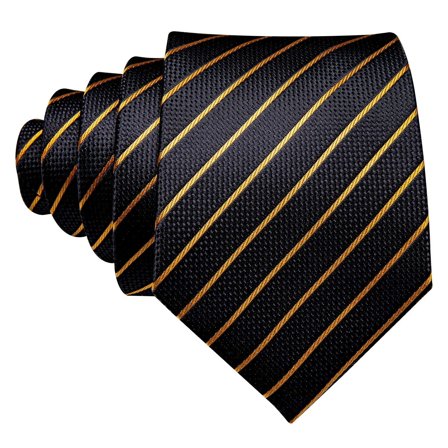 Barry.Wang Set Accessori Uomo con Cravatta, Pochette, Fermacravatta e Gemelli in Seta - Nero Arancione - immagine 4
