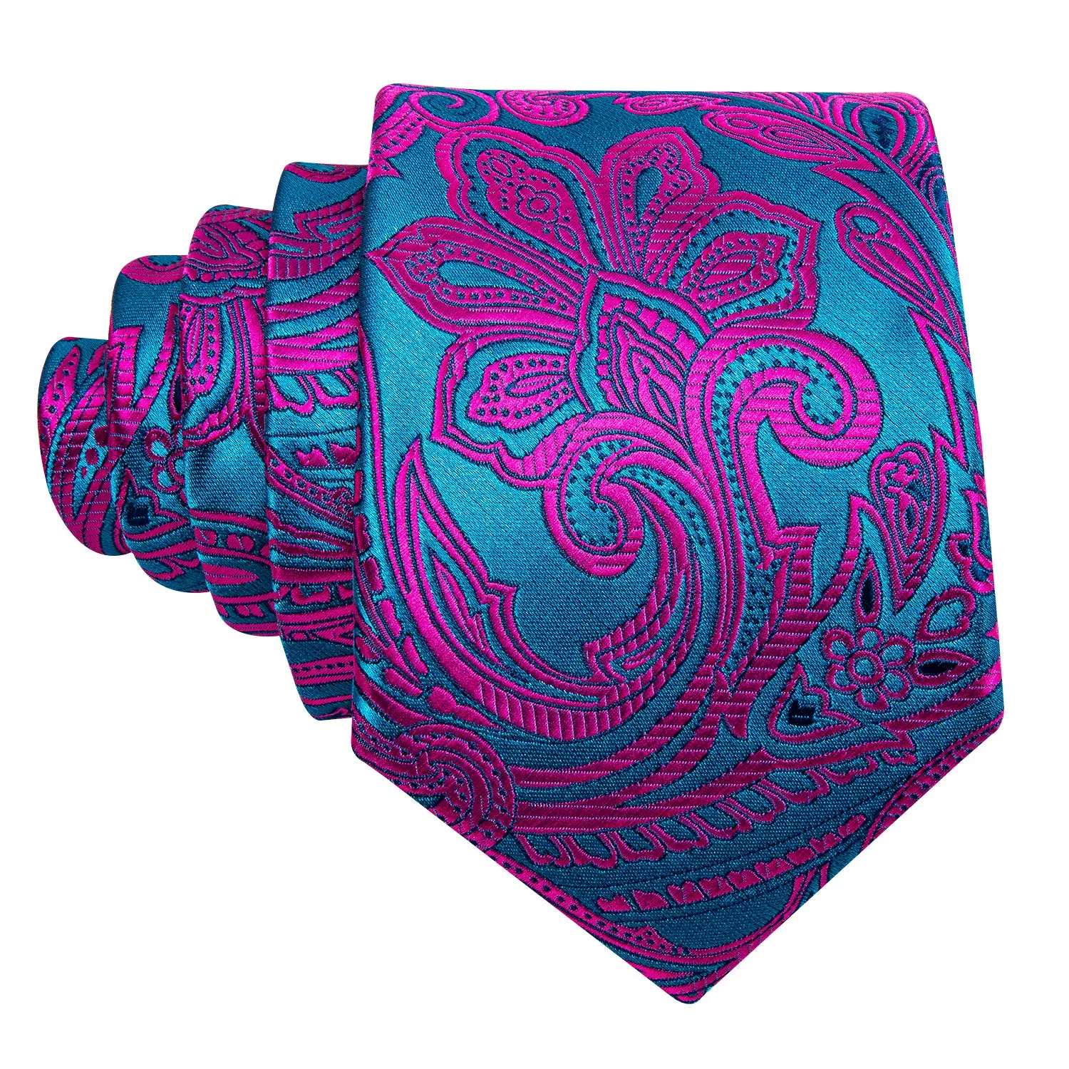 Barry.Wang Set da uomo con cravatta, pochette, fermacravatta e gemelli in seta, Viola e blu, Taglia unica - immagine 3