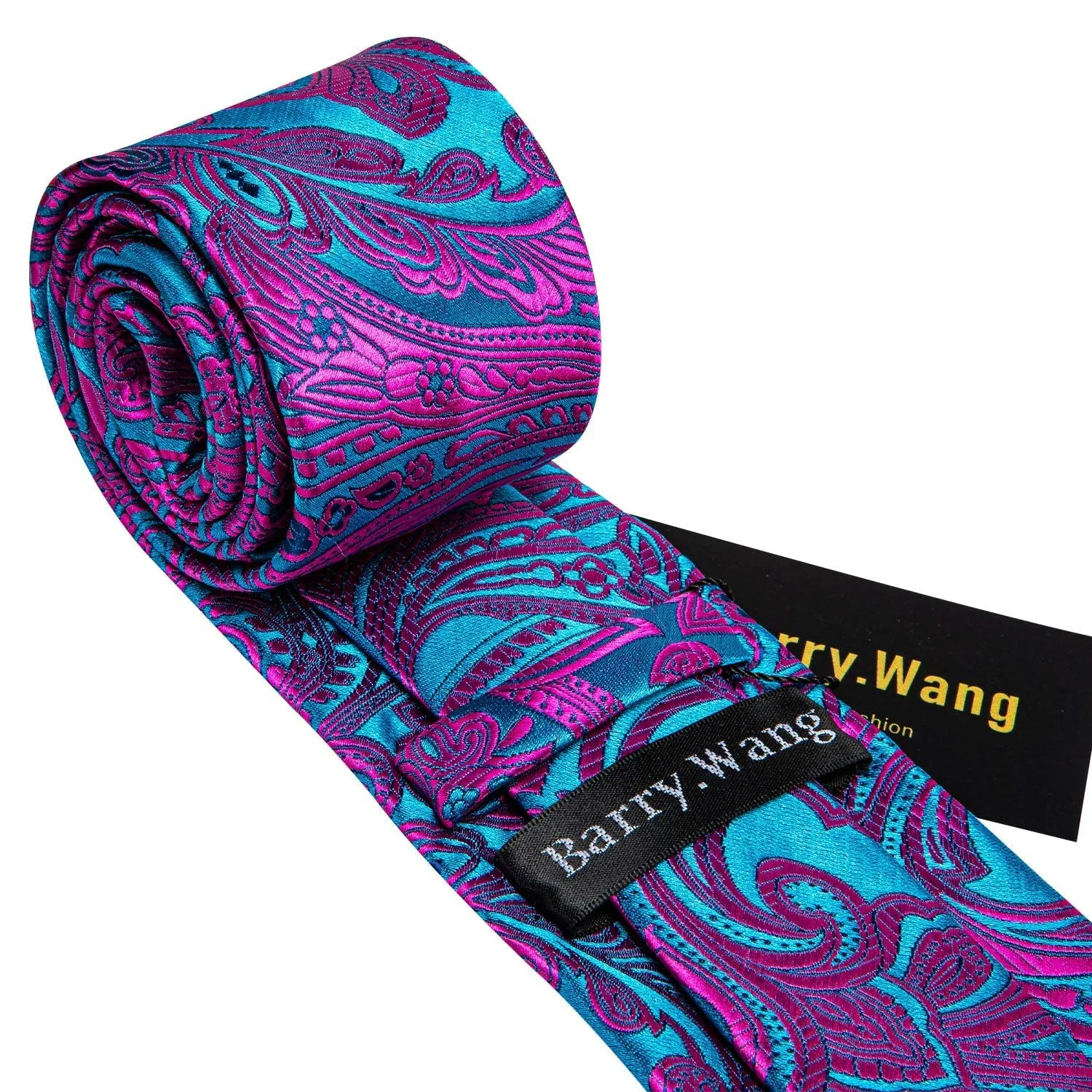 Barry.Wang Set da uomo con cravatta, pochette, fermacravatta e gemelli in seta, Viola e blu, Taglia unica - immagine 5