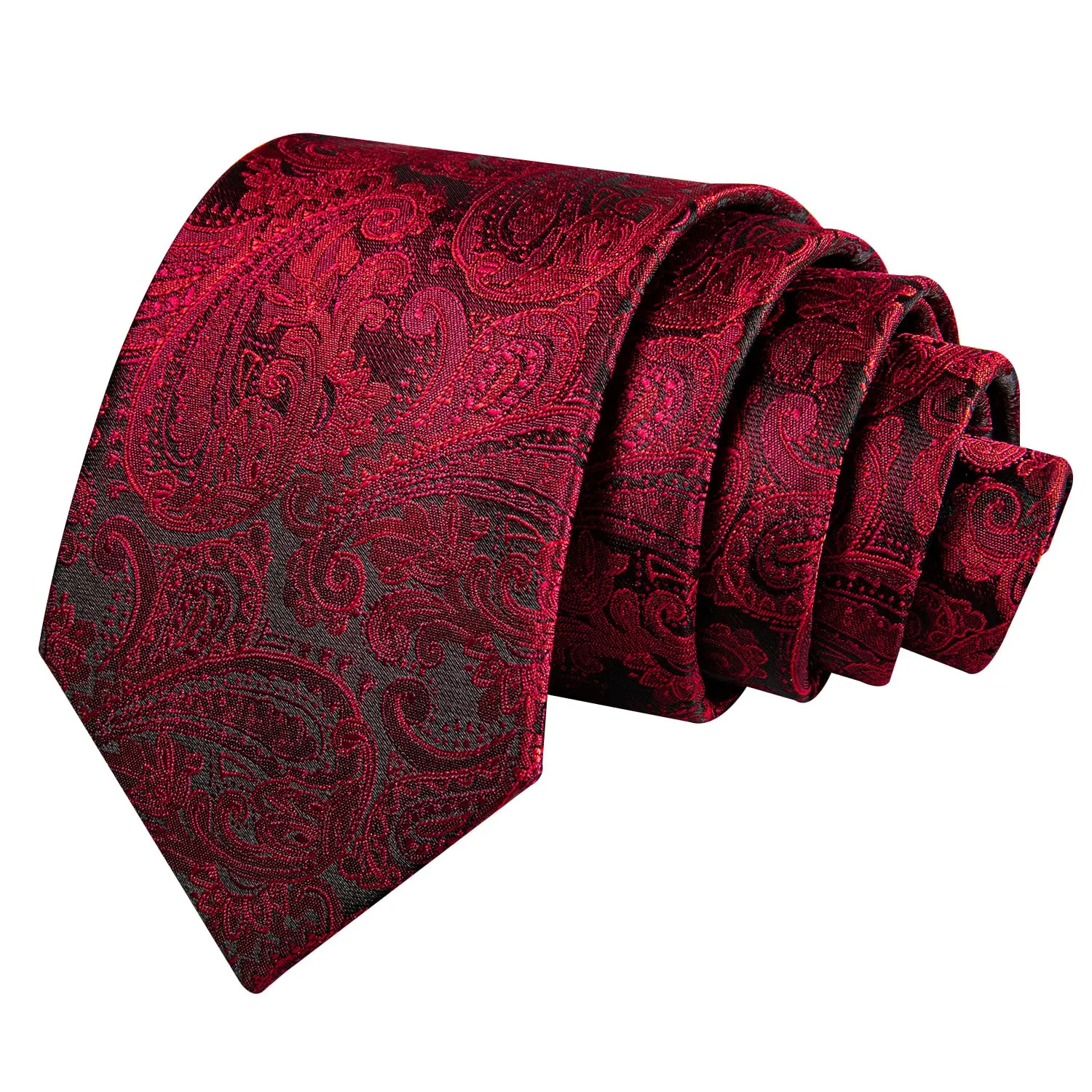 Barry.Wang Set da Uomo con Cravatta, Pochette, Fermacravatta e Gemelli, Seta, Rosso Nero - immagine 3