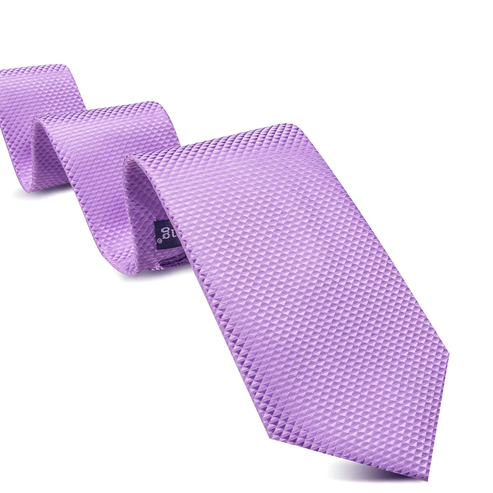 Barry.Wang Set da uomo con cravatta in raso, fazzoletto da taschino, gemelli e fermacravatta, Lilla viola, Taglia unica - immagine 3