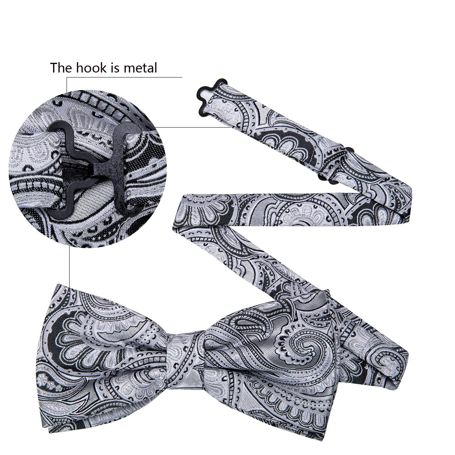 Barry.Wang Set Papillon in Seta Paisley Pre-annodato con Fazzoletto e Gemelli, Taglia Unica - immagine 3