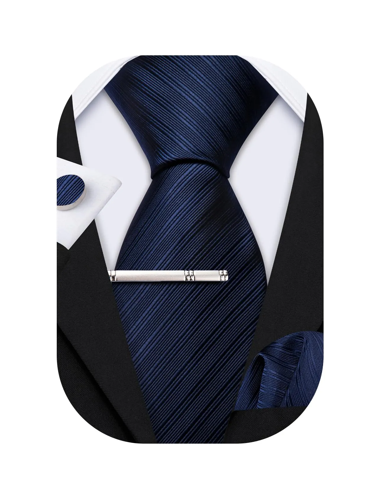Barry.Wang Set Cravatta, Fazzoletto da Taschino e Gemelli, 4 Pezzi, Seta, Blu Marino Scuro - immagine 1