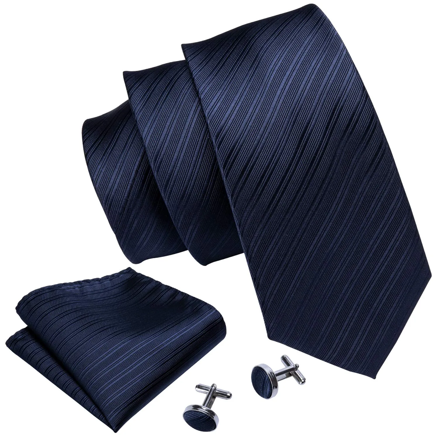 Barry.Wang Set Cravatta, Fazzoletto da Taschino e Gemelli, 4 Pezzi, Seta, Blu Marino Scuro - immagine 2