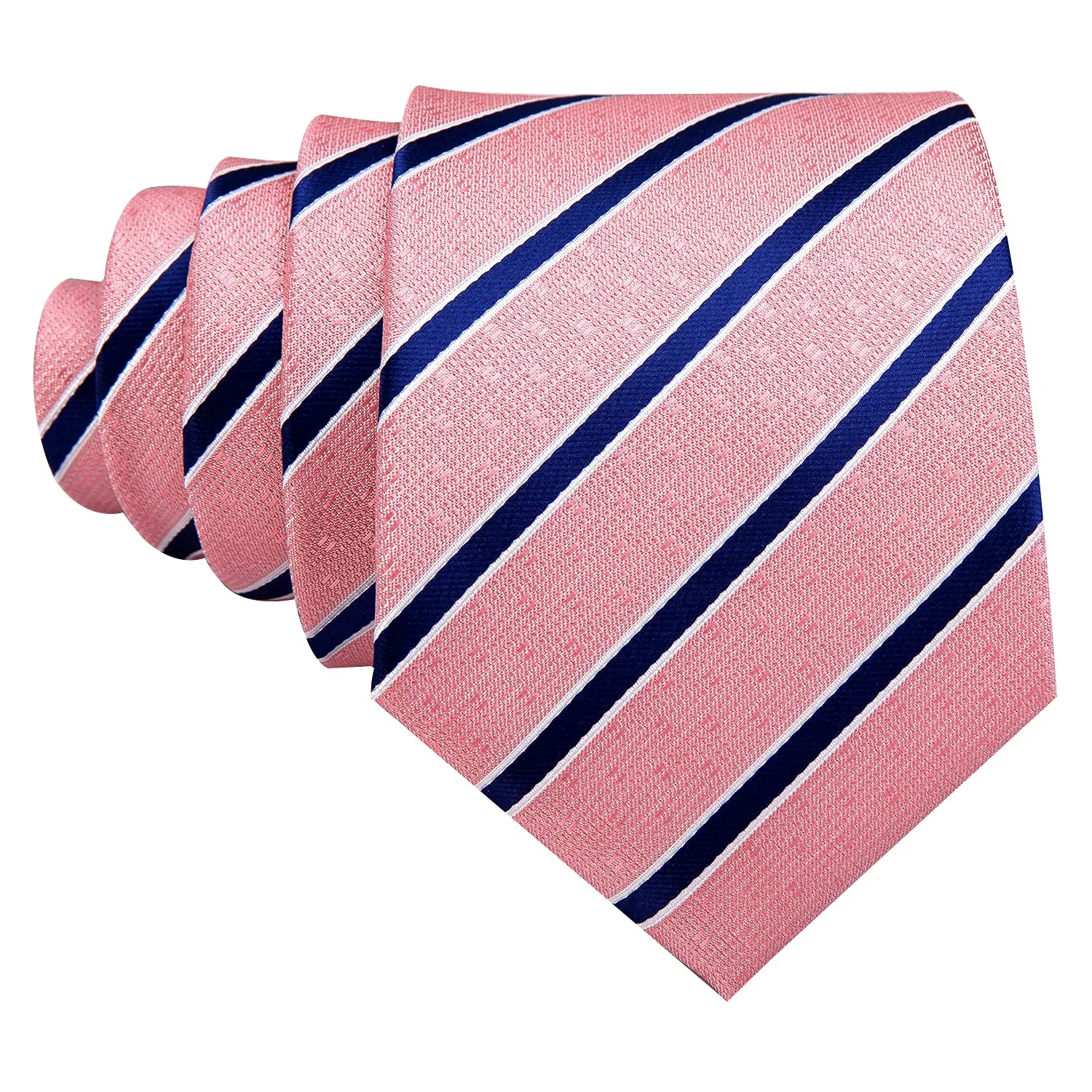 Barry.Wang Set Cravatta da Uomo in Seta a Righe Scozzesi con Quadrato da Tasca, Gemelli e Fermacravatta, Rosa e Navy, Taglia unica - immagine 3