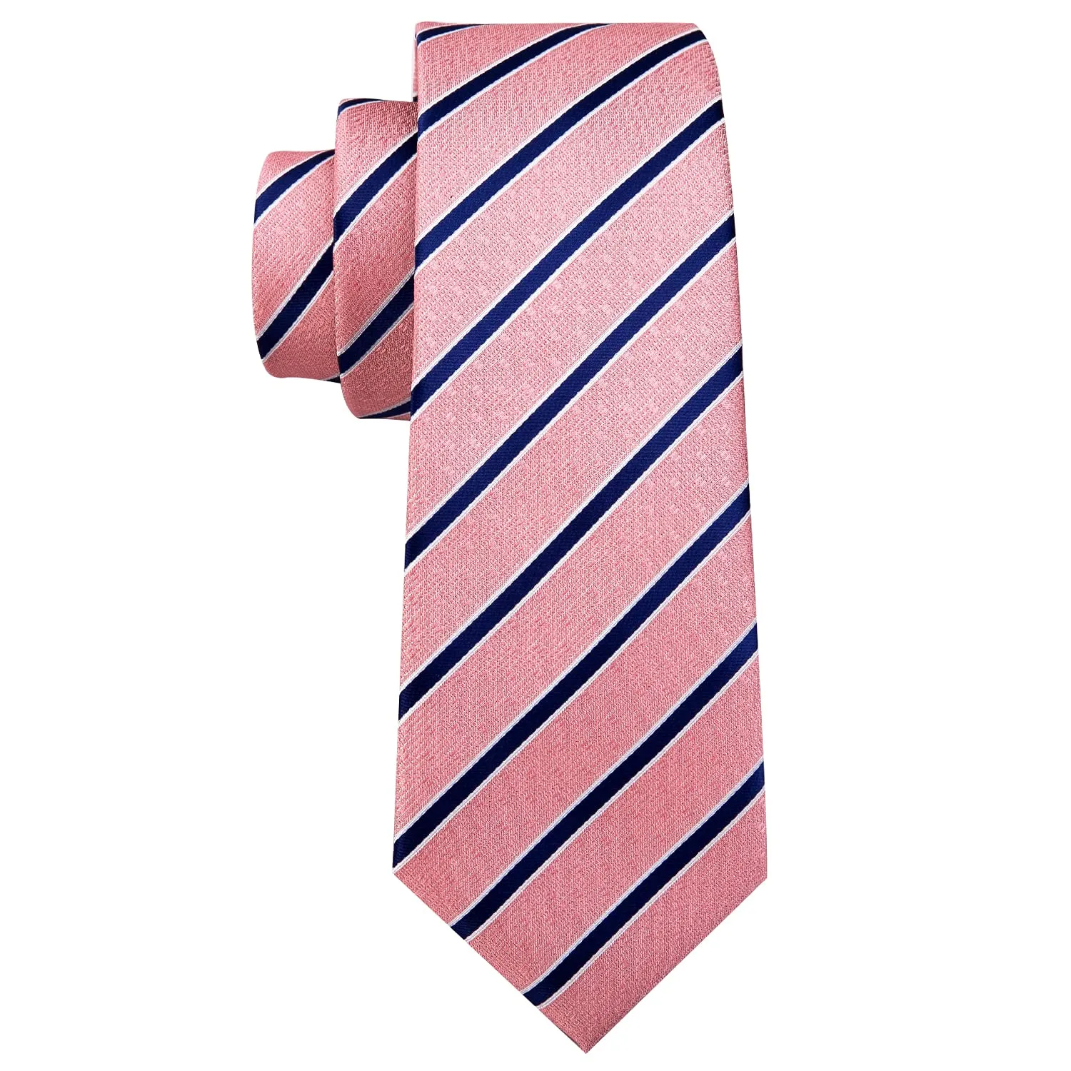 Barry.Wang Set Cravatta da Uomo in Seta a Righe Scozzesi con Quadrato da Tasca, Gemelli e Fermacravatta, Rosa e Navy, Taglia unica - immagine 4