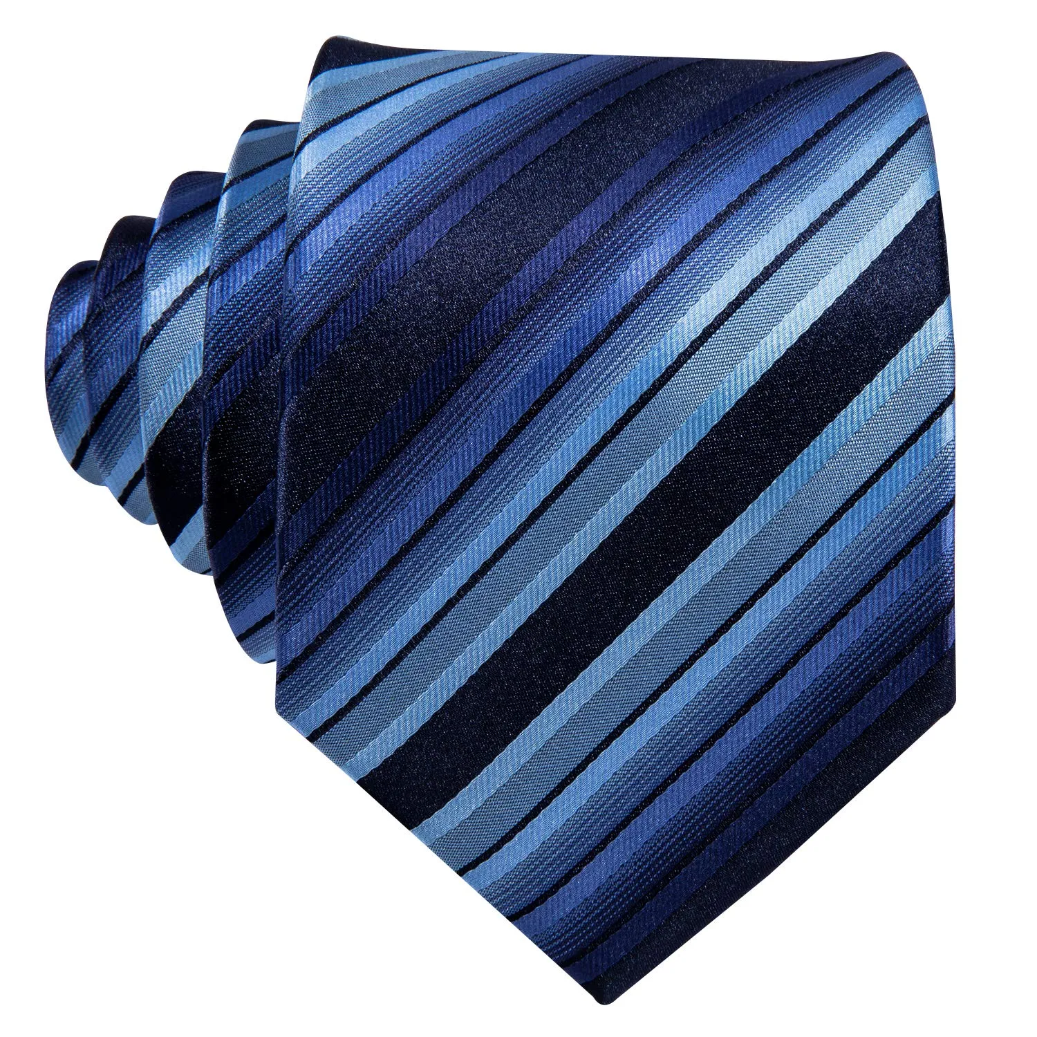 Barry.Wang Set Cravatta in Seta a Righe Scozzesi con Fazzoletto da Taschino, Gemelli e Fermacravatta, Blu Classico - immagine 3