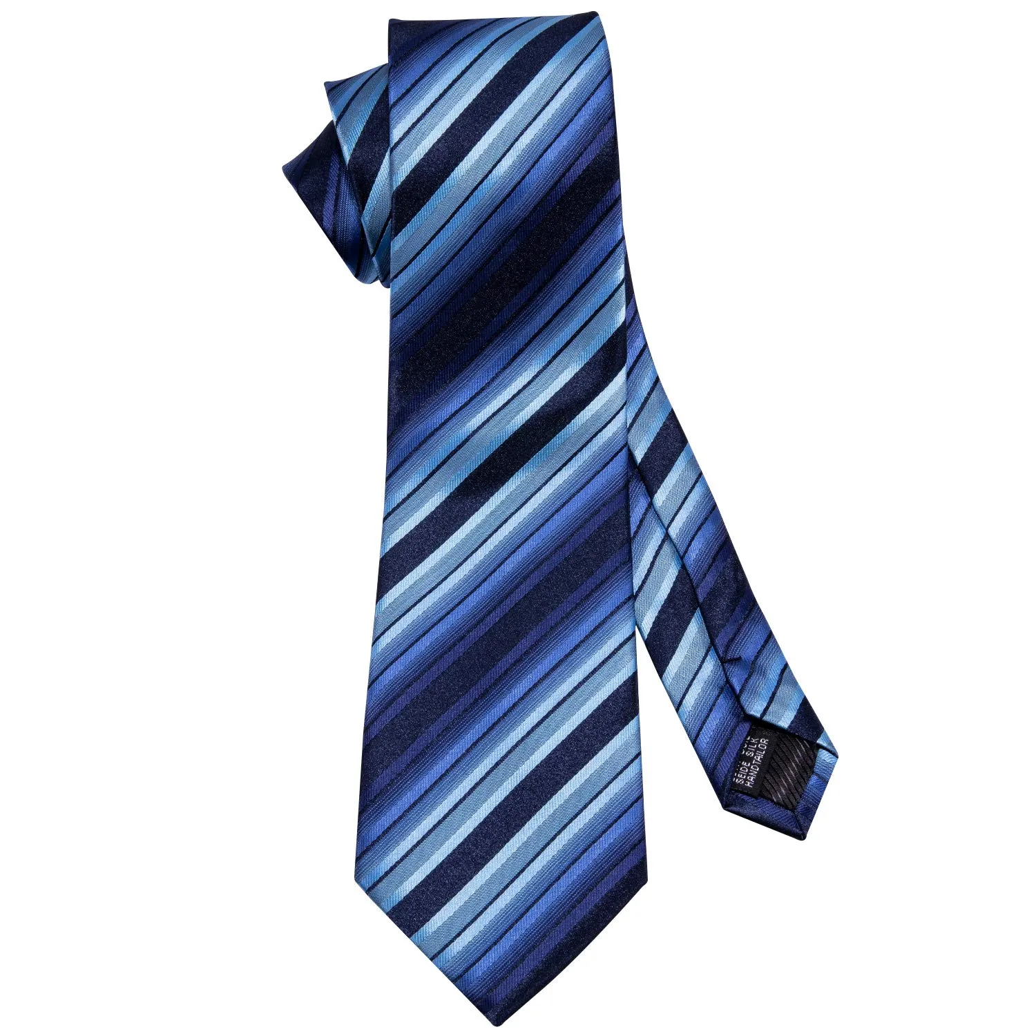 Barry.Wang Set Cravatta in Seta a Righe Scozzesi con Fazzoletto da Taschino, Gemelli e Fermacravatta, Blu Classico - immagine 4