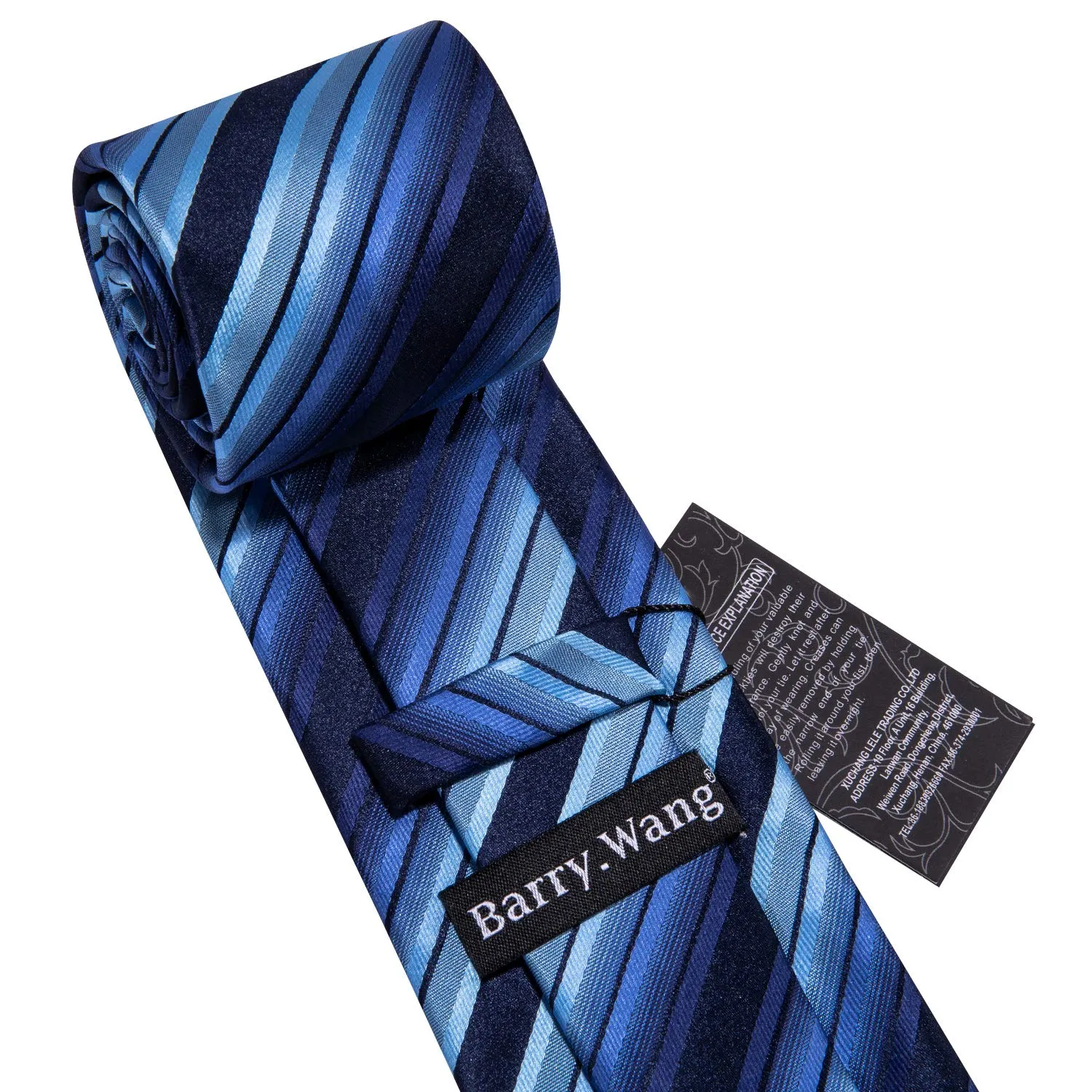 Barry.Wang Set Cravatta in Seta a Righe Scozzesi con Fazzoletto da Taschino, Gemelli e Fermacravatta, Blu Classico - immagine 5