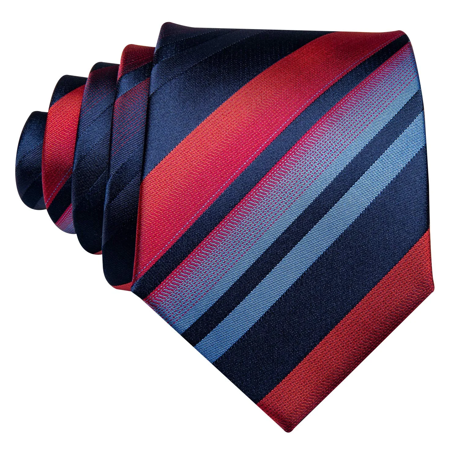 Barry.Wang Set da uomo 4 pezzi in seta con cravatta a righe a quadri, pochette, fermacravatta e gemelli, Taglia unica - immagine 3