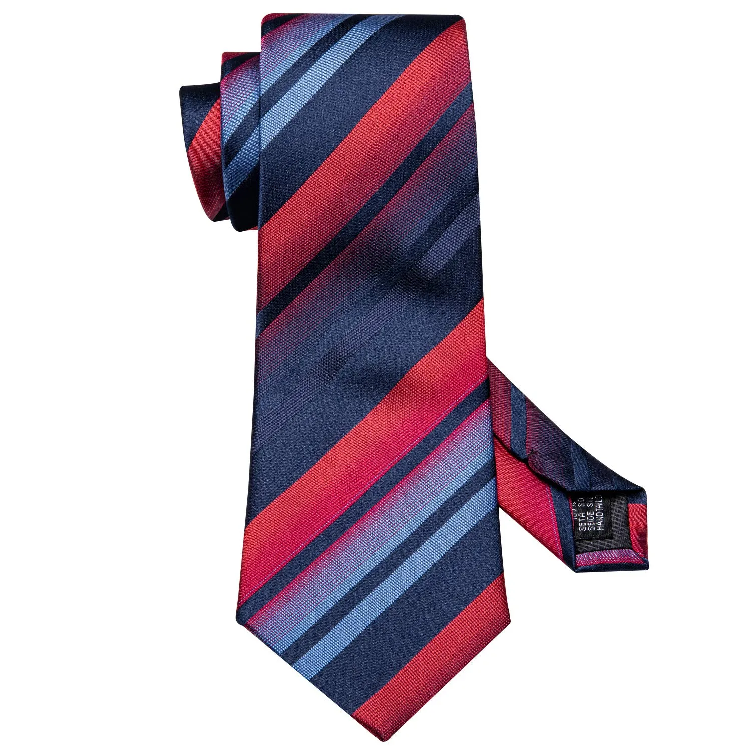 Barry.Wang Set da uomo 4 pezzi in seta con cravatta a righe a quadri, pochette, fermacravatta e gemelli, Taglia unica - immagine 4