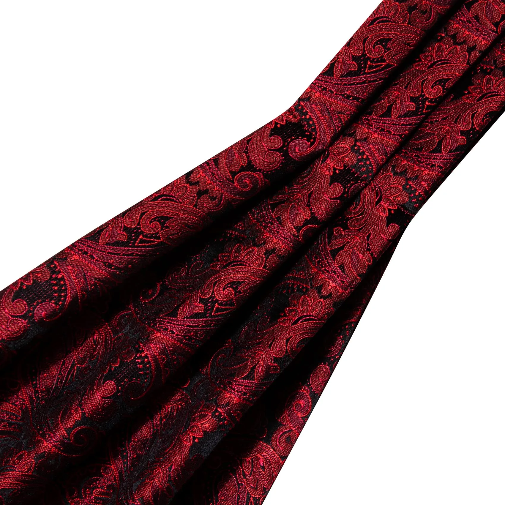Barry.Wang Uomini Paisley Seta Ascot Cravatta, Fazzoletto e Gemelli Set, Rosso colorato - immagine 3
