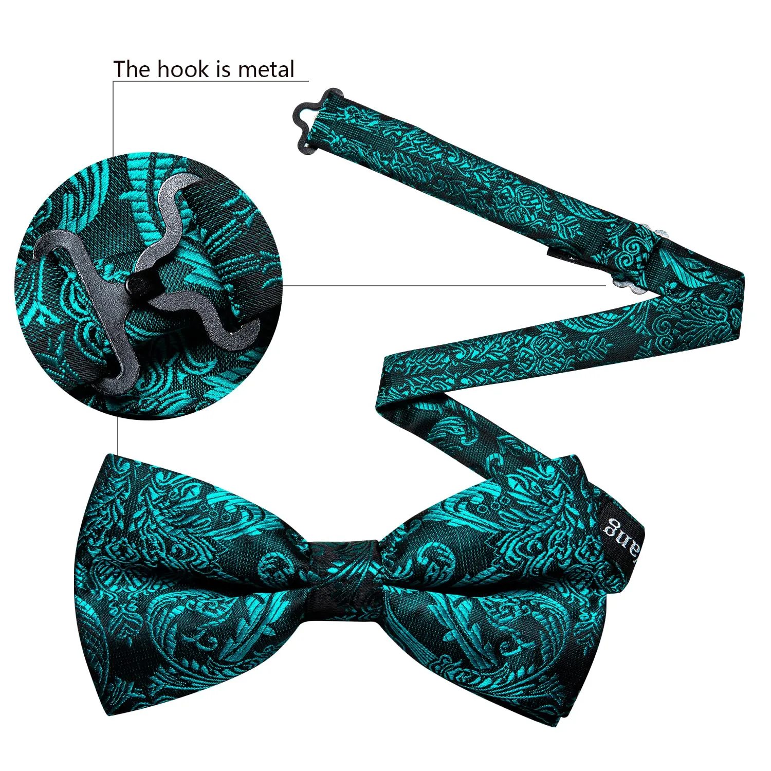 Barry.Wang Set Papillon in Seta Paisley Pre-annodato con Fazzoletto e Gemelli, Fiore Verde Acqua, Taglia Unica - immagine 6