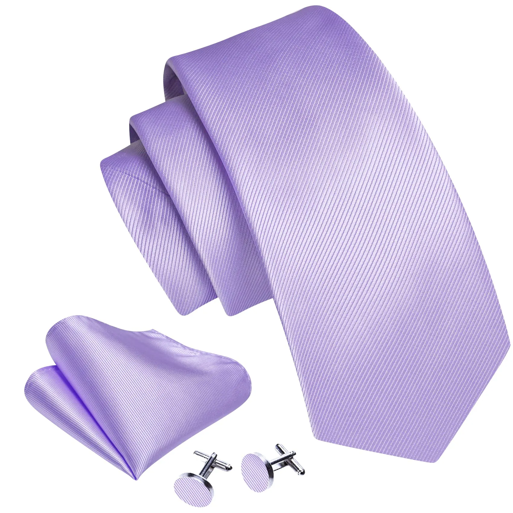 Barry.Wang Set uomo con cravatta in raso, fazzoletto da taschino, gemelli e fermacravatta, 4 pezzi, lavanda, Taglia unica - immagine 3