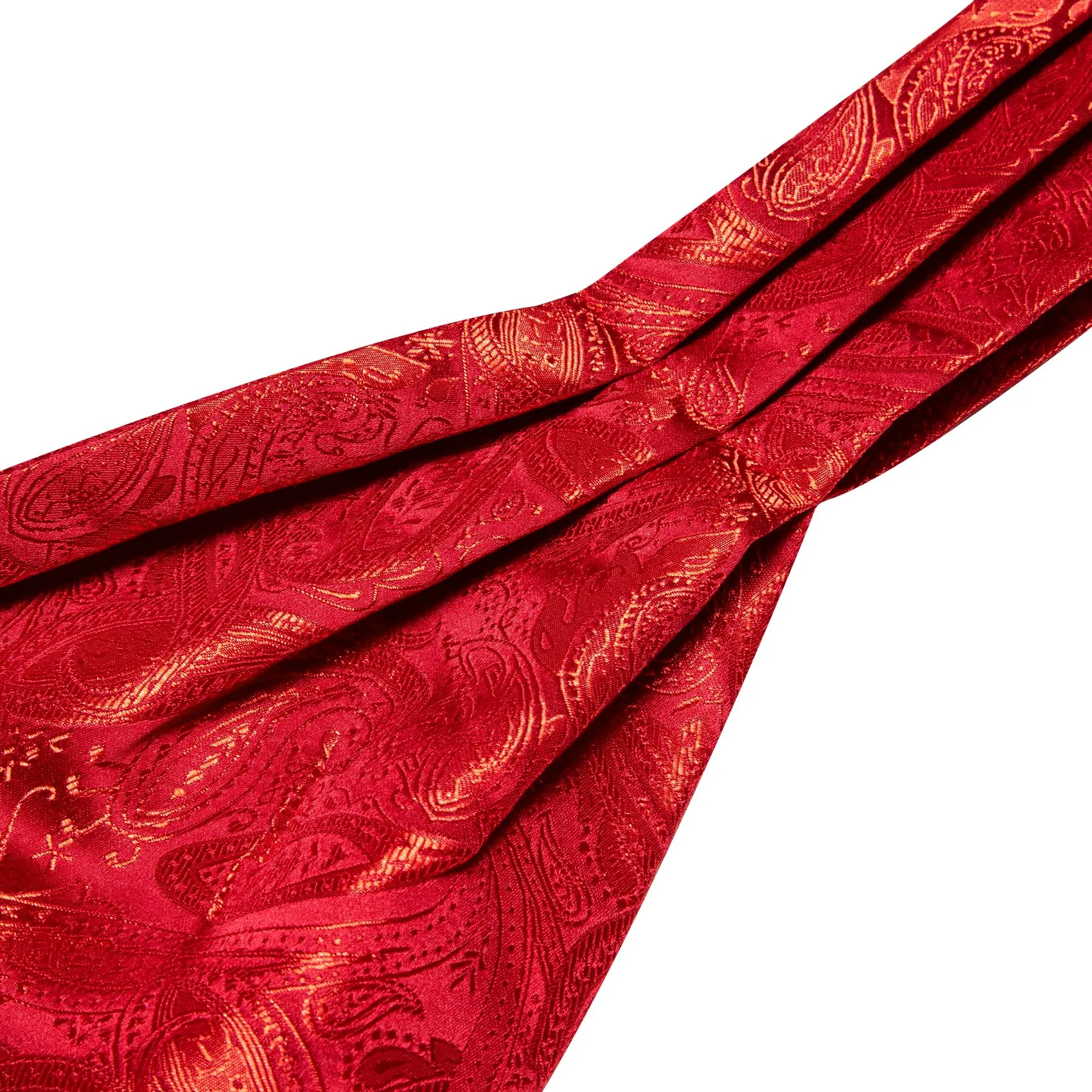 Barry.Wang Set da uomo con cravatta Ascot in seta, fazzoletto da tasca e gemelli, motivo Paisley, Rosso puro - immagine 3