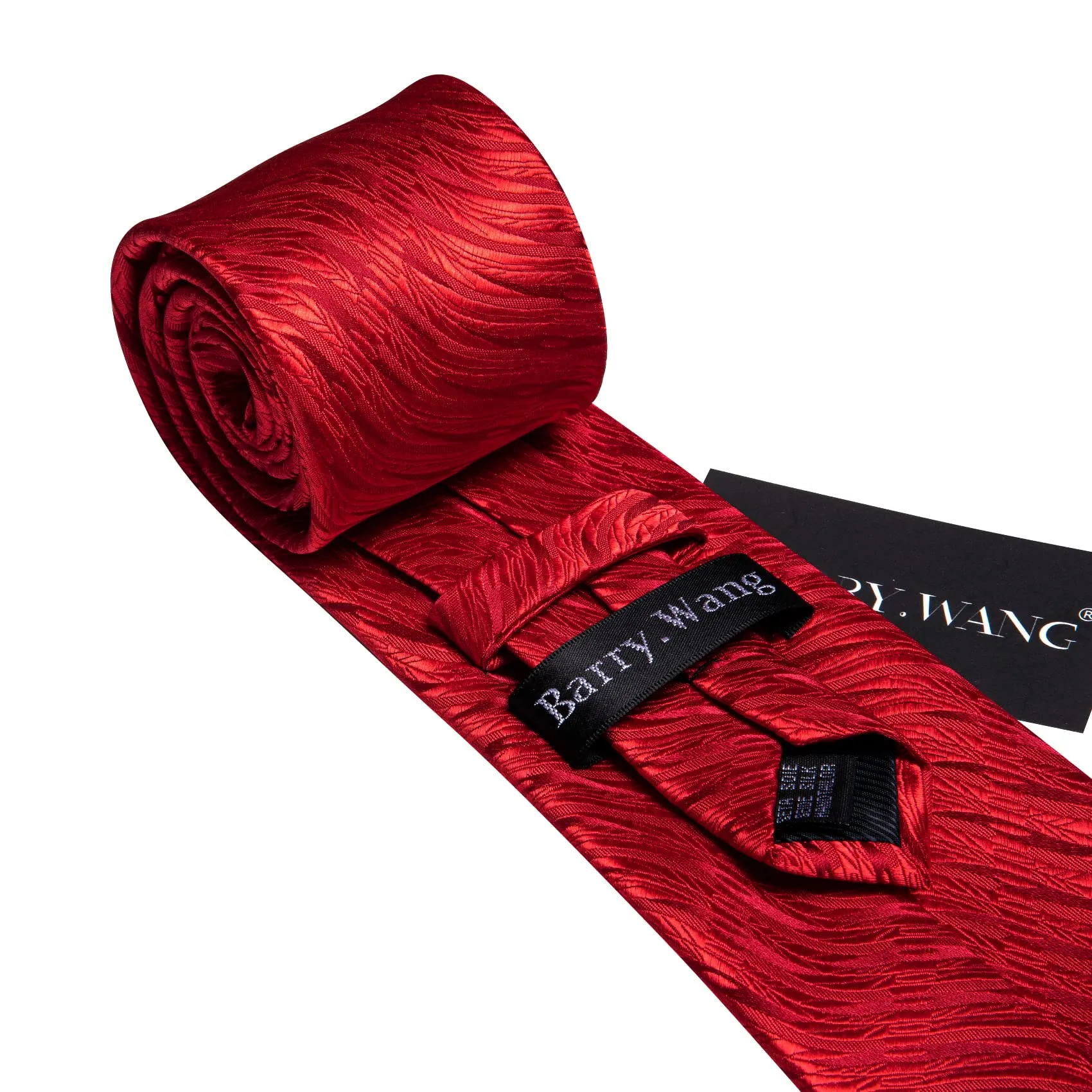 Barry.Wang Set Cravatta in Raso da Uomo, 4 Pezzi (Cravatta, Fazzoletto da Taschino, Gemelli e Fermacravatta), Rosso Vero - immagine 5