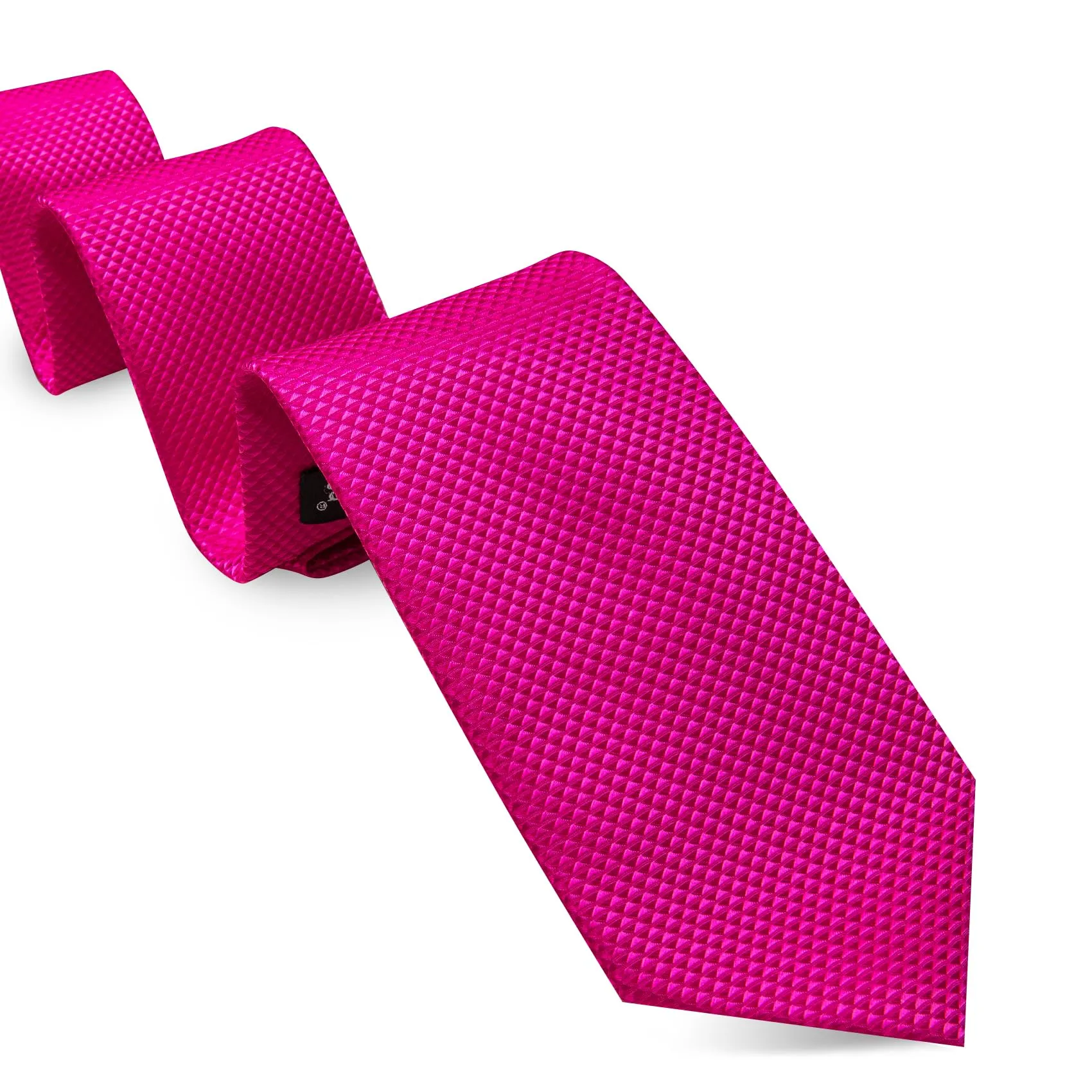 Barry.Wang Set da uomo con cravatta in raso, fazzoletto da taschino, gemelli e fermacravatta, 4 pezzi, Magenta straordinario, Taglia unica - immagine 4