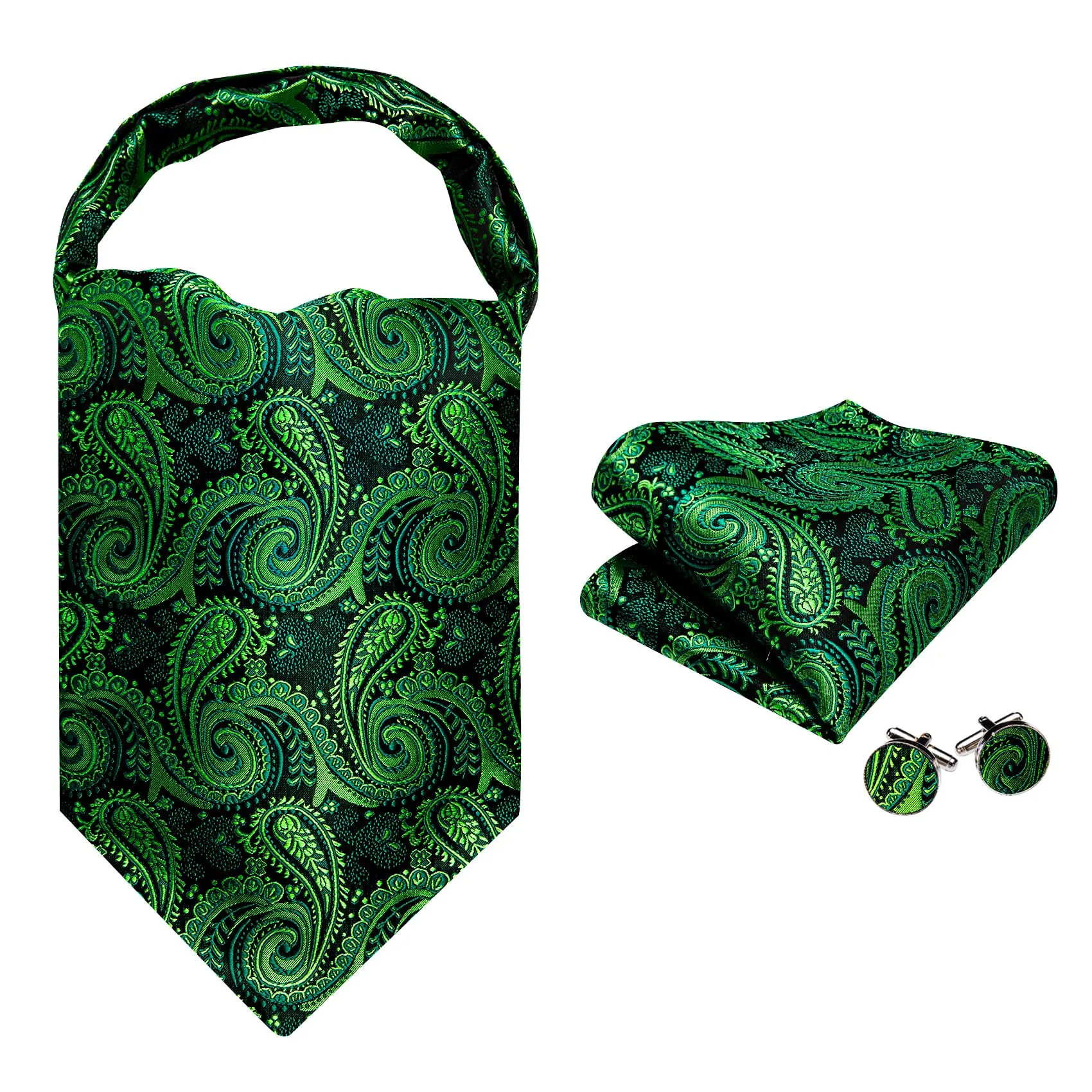 Barry.Wang Set Cravatta Ascot in Seta con Fazzoletto da Tasca e Gemelli, Stampa Paisley, Taglia Unica - immagine 3